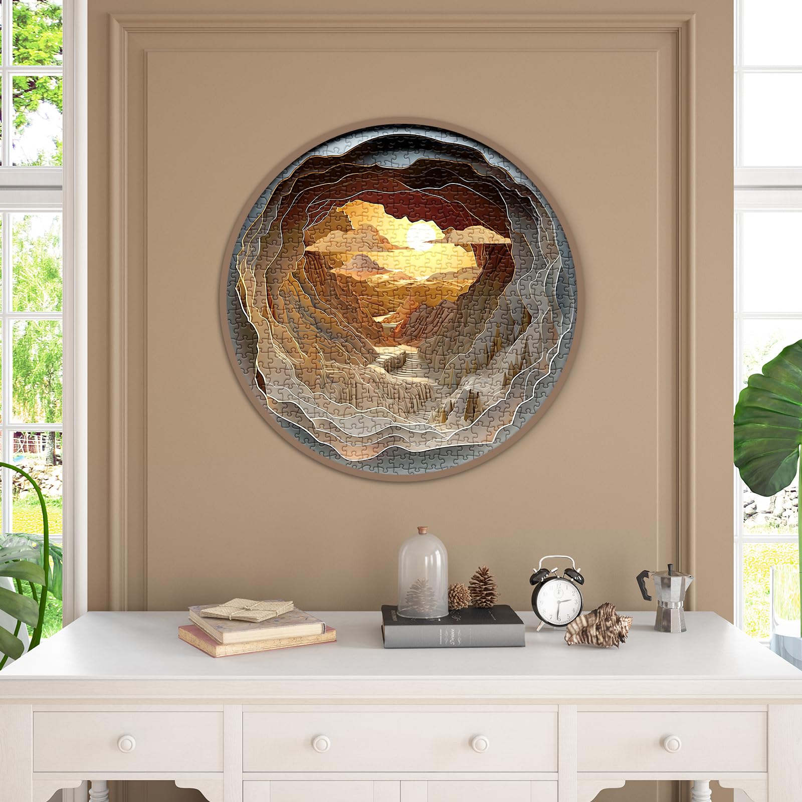 1000 Piece Round Sunset Puzzle - Papercut Landscape Art Jigsaw For Adults