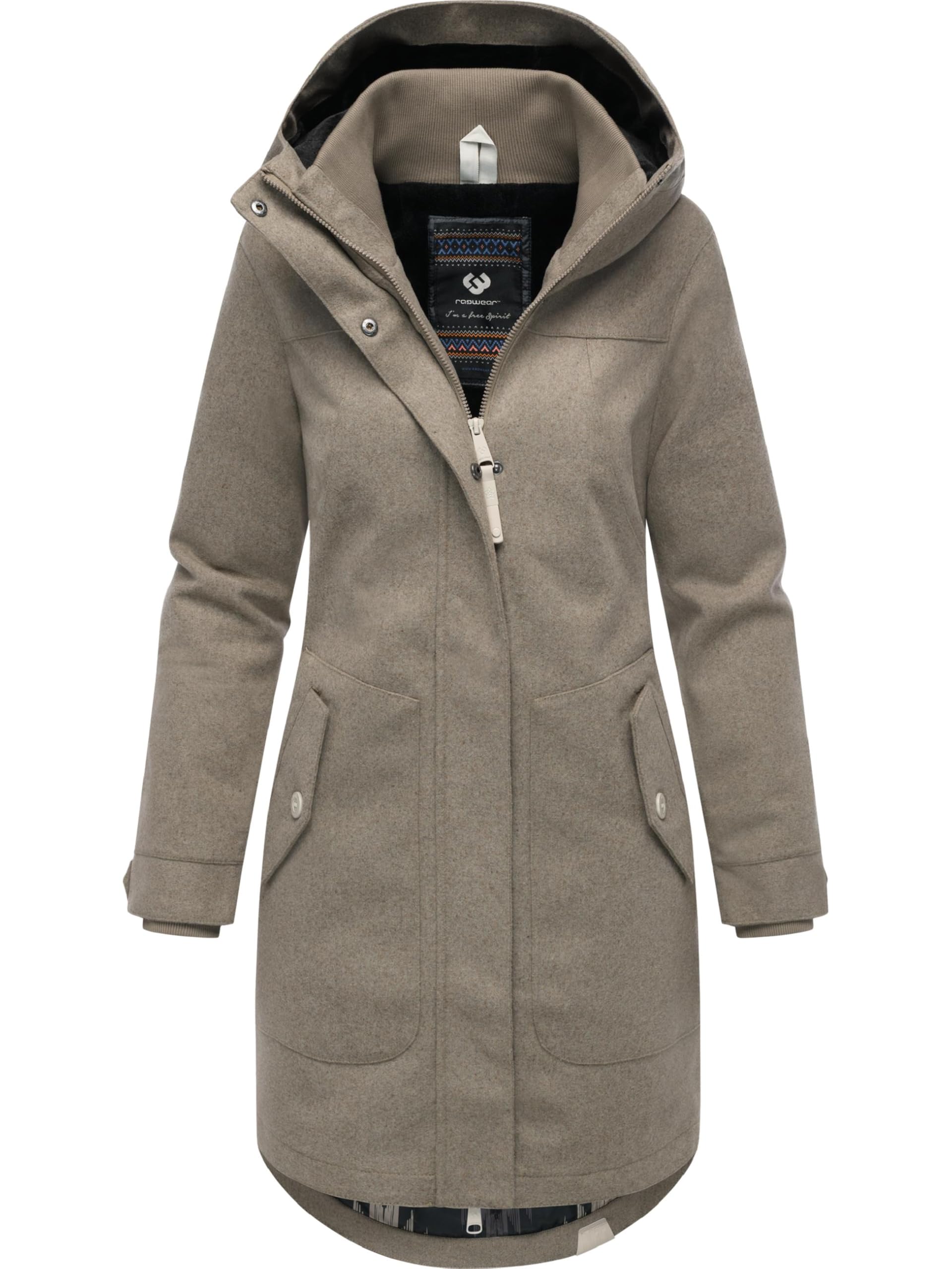 Ragwear Women's Stone Brown25 Youmodo Breathable Long Winter Coat In Wool Coat Look Warm Winter Jacket Jannisa Coat Xs - 6XL, L