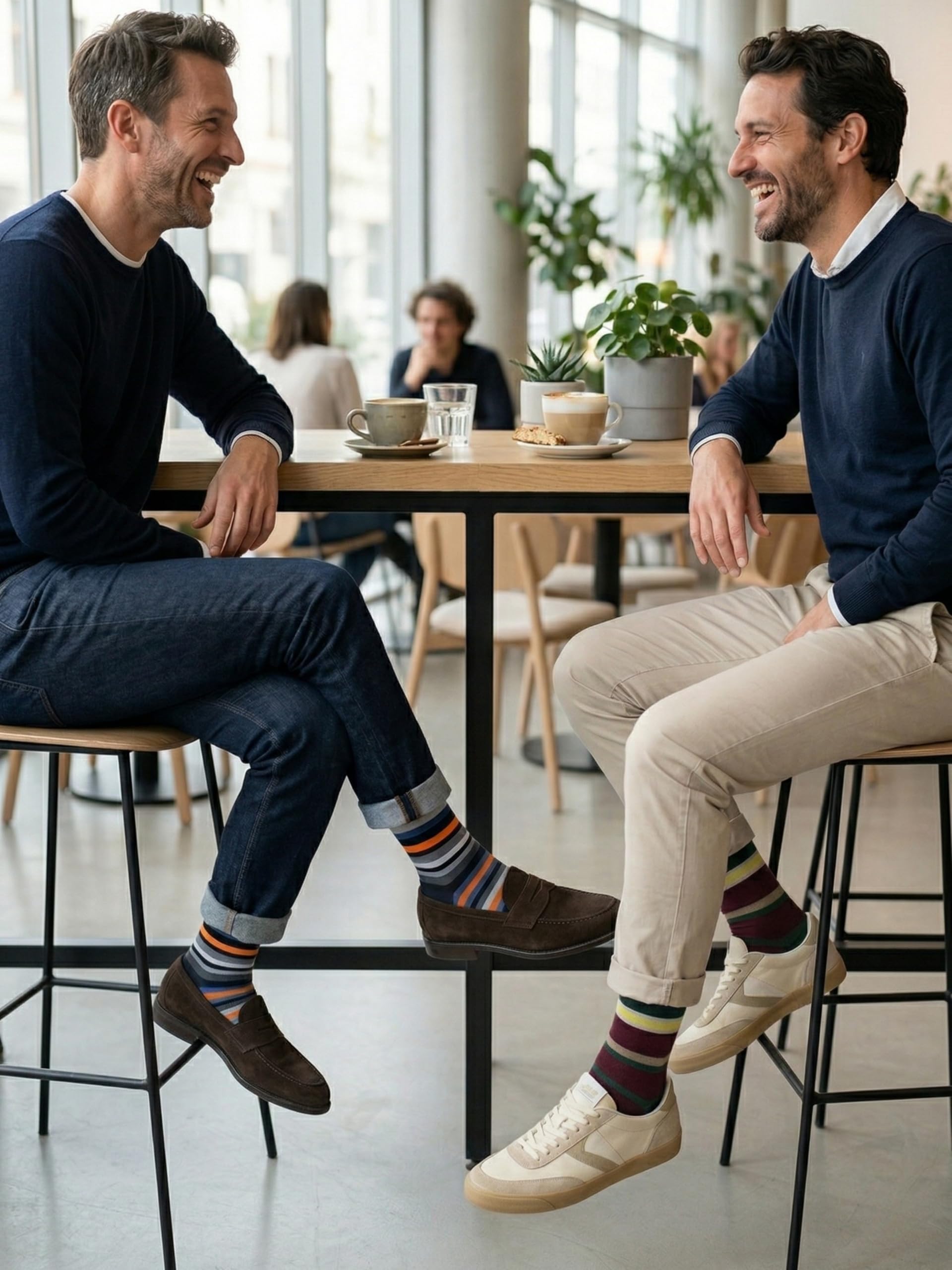 o-day Filo di Scozia Men's Long Socks with Coloured Stripes Pattern Set of 2 Pairs Knee Height Breathable Made in Italy - 3
