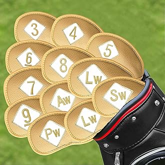 Premium Synthetic Leather Stylish Iron & Wedge Golf Head Covers Value 12 Piece Set, Embroidered Labels & Fits Most Clubs Gift Set, Travel Protection Accessories