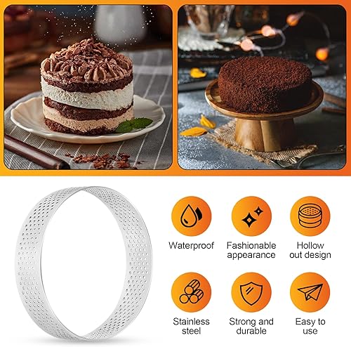 Miniatura 3 de 12 piezas de anillo redondo de acero inoxidable poroso tarta inferior torre pastel pastel herramientas herramientas para hornear pastel resistente