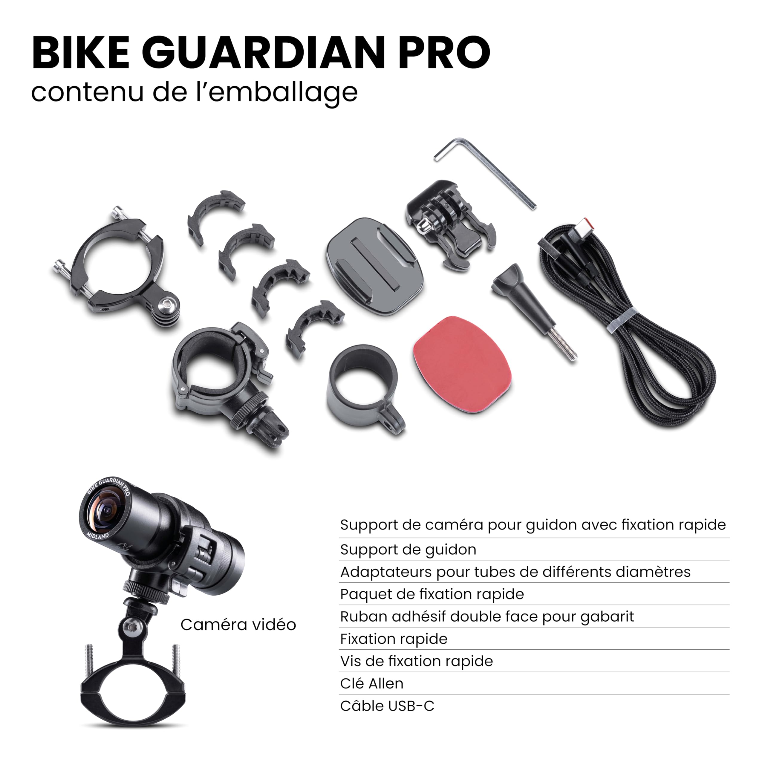 Midland- Bike Guardian PRO, Dash Cam Camera Sport Moto 2K, Camescope Caméra Video Moto Accessoires Moto Capteur Sony et Stabilisateur Avancé, Dashcam Etanche IP65 Streaming Live, Dash Cam Autonomie 2H