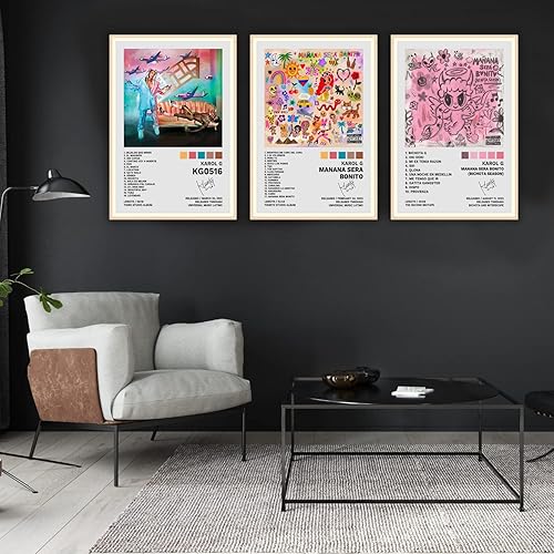 Miniatura 2 de JINOS Karol G - Juego de 3 pósteres de lienzo para álbum, pintura decorativa, lienzo, pósteres de pared e impresión artística moderna para