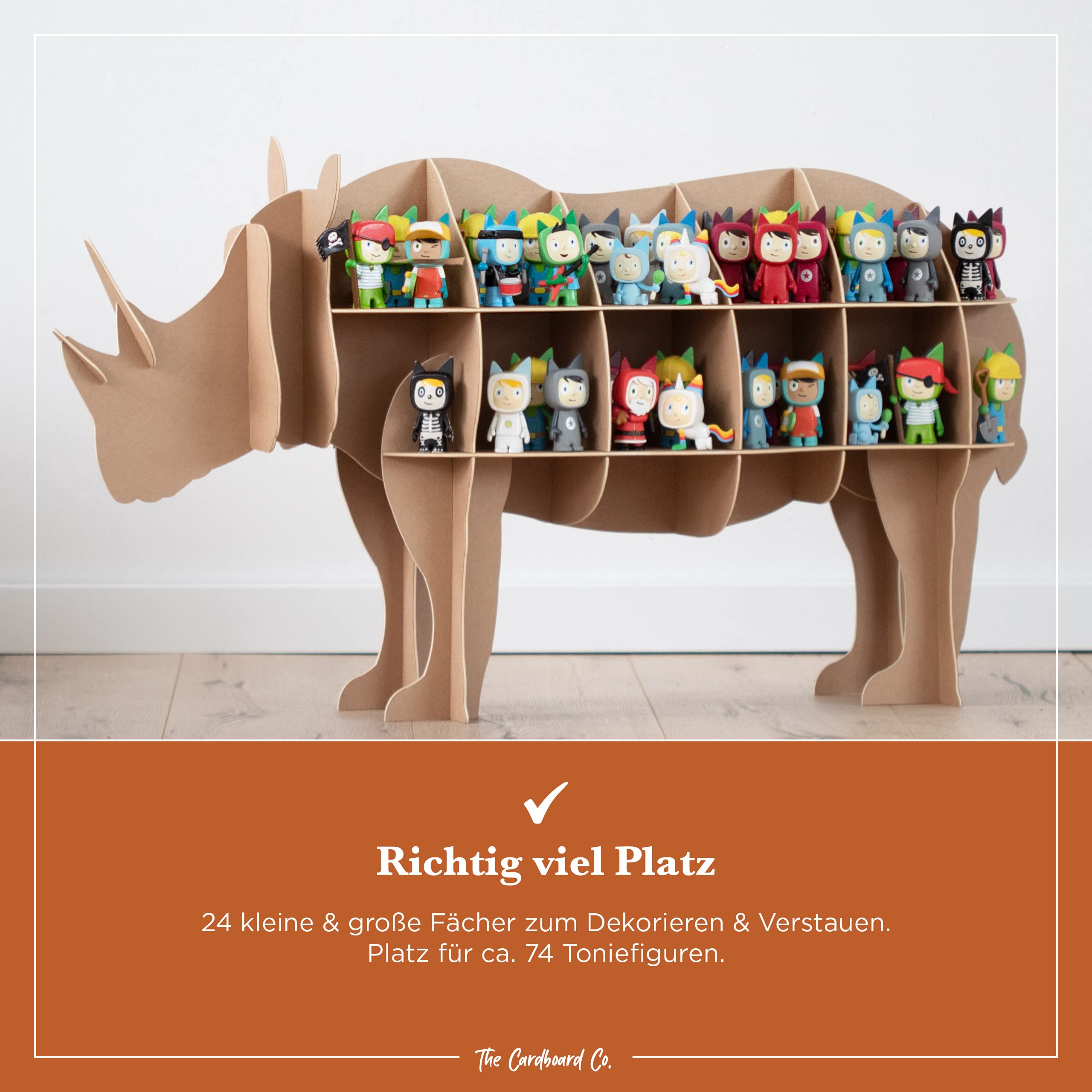 Kinder Regal Rudy das Nashorn in weiß - geeignet für ca. 74 Tonies, Spielzeug oder Kinderbücher - 100% plastikfrei (Naturweiß)
