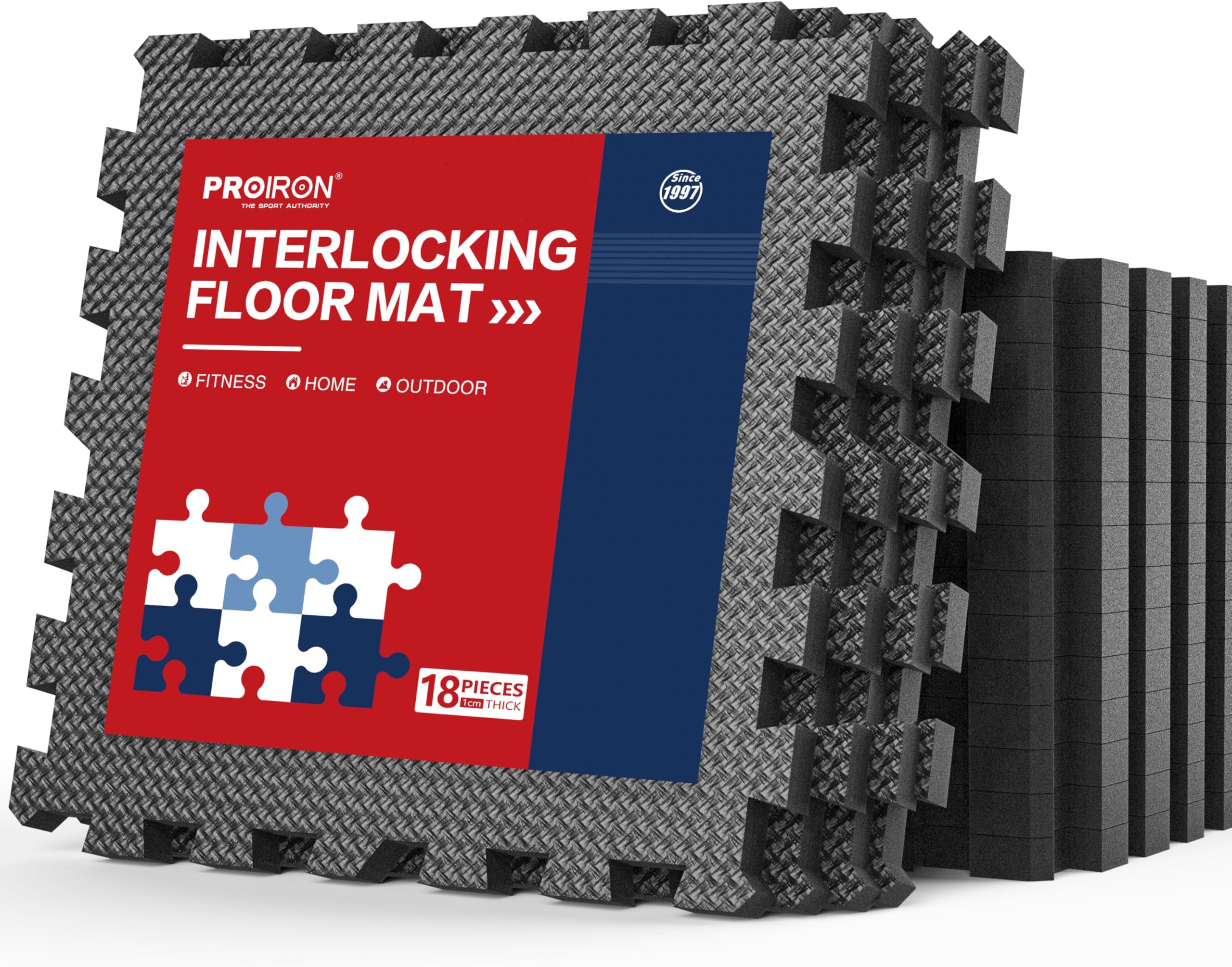 PROIRON Extra Thick Interlocking Exercise Mat 2cm Floor Protection 6 Pcs/ 24 Sq ft Large Gym Floor EVA Foam Mats Tiles 60x60 cm (24" x 24)