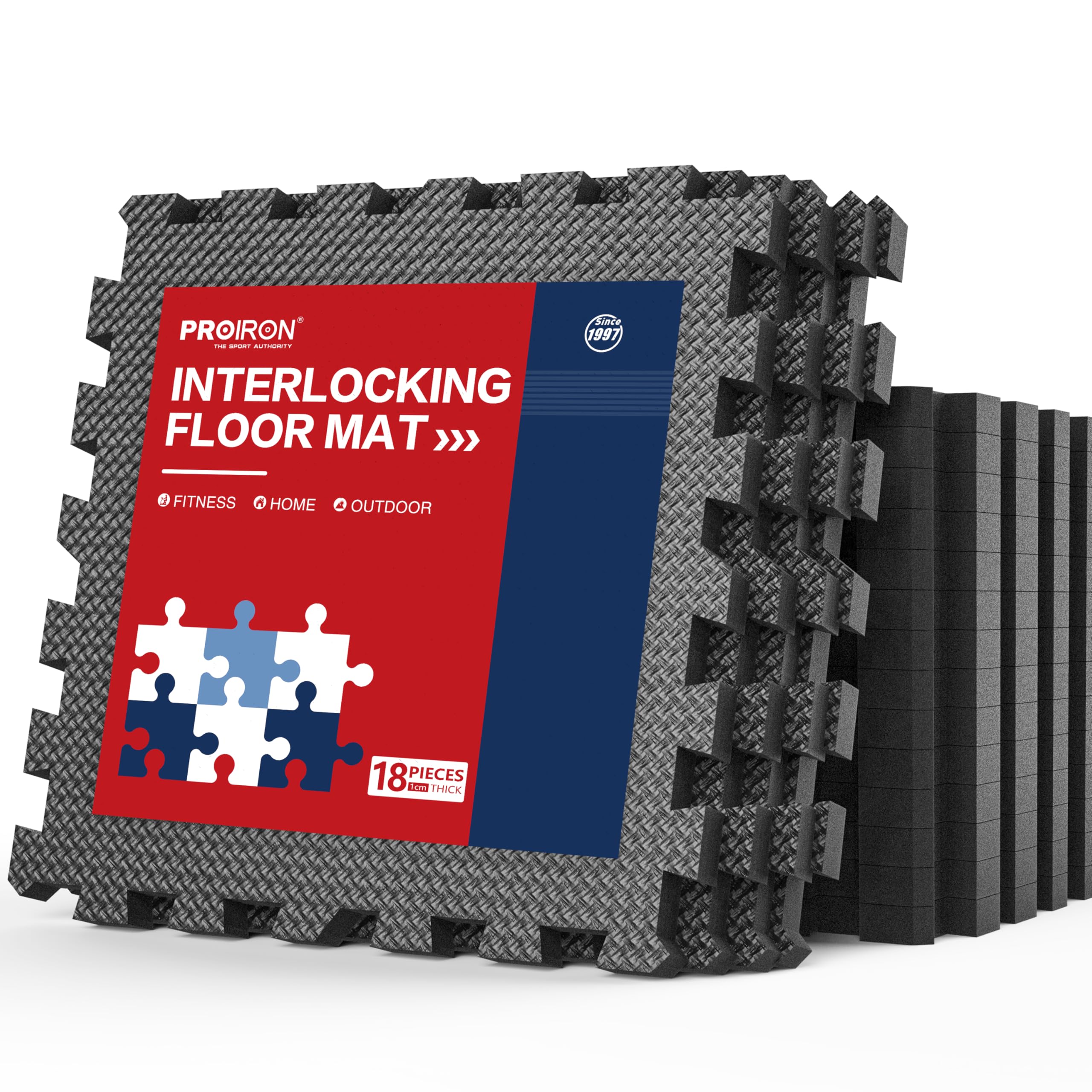 PROIRON Gym Floor Mats 1cm/2cm Thick, Foam Exercise Mats, Heavy Duty Interlocking Floor Tiles, Gym Flooring Puzzle EVA Rubber Mats for Garage, Home Workout, Fitness Equipment, Swimming Pool,Kids Play