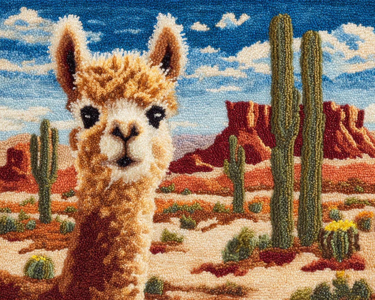 AMBATTERY Large Rug Making Kit Desert and Alpacas 90x120cm