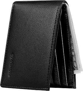 Chelmon Slim RFID Blocking Bifold Wallet for Men - Genuine Leather ID Window, 6 Card Slots, Front Pocket Minimalist Gift