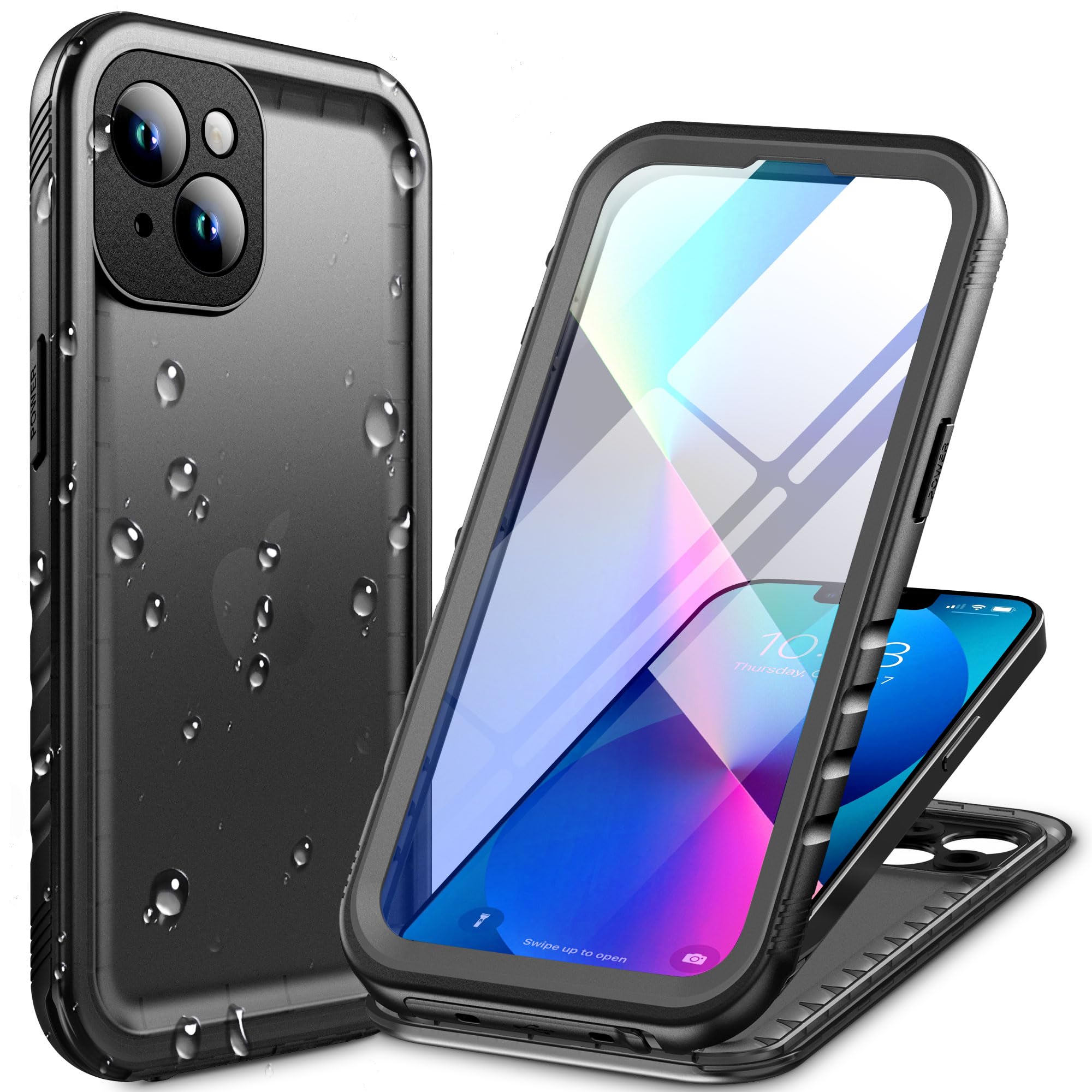 Cozycase for iPhone 13 Waterproof Shockproof Case with Screen/Camera Protector - Unbreakable/Heavy Duty/Front and Back Cover【360 Full Body Protective】 Underwater Dustproof Antishock Hard Bumper Black