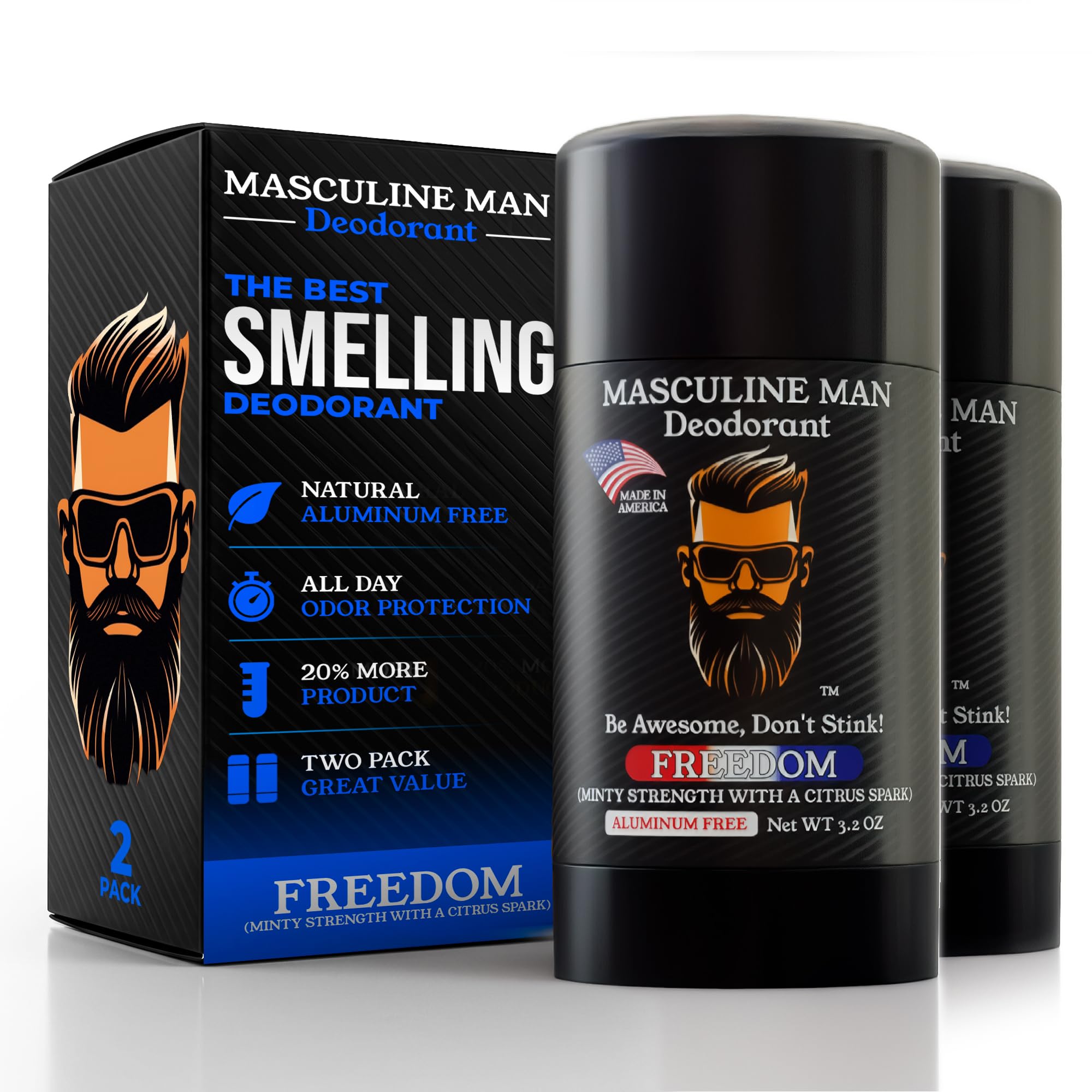 MASCULINE MAN Deodorant for Men - Aluminum Free Mens Deodorant - Natural Deodorants - Sweat Protection for Underarm - Stain-Free Stick Deodorants -