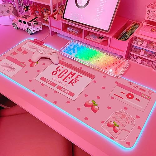 JMIYAV Pink RGB Gaming Mouse Pad 31.5x12 Inch PC XL Large Extended Glowing Led Light Up Desk Pad Non-Slip Rubber Base Computer Mouse Pad Cute Mousepad Mat - 31.5x12In - Gaming over