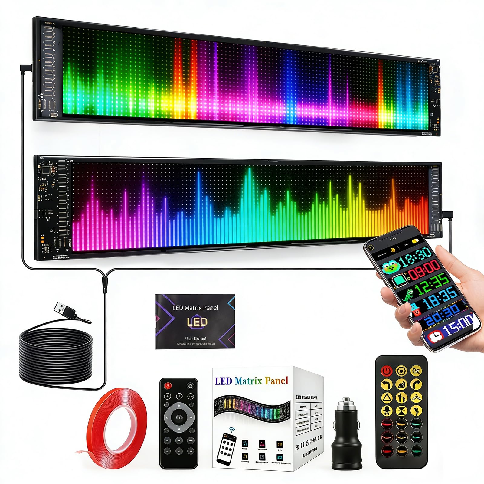 2 Pannelli LED Flessibili Maxi 12x60 cm, Occhi LED Grandi per Auto/Camion, Schermo Programmabile Impermeabile IP65, Controller APP & Telecomando, Luci RGB Ultra-Luminose per Tuning, Vetrina, Feste