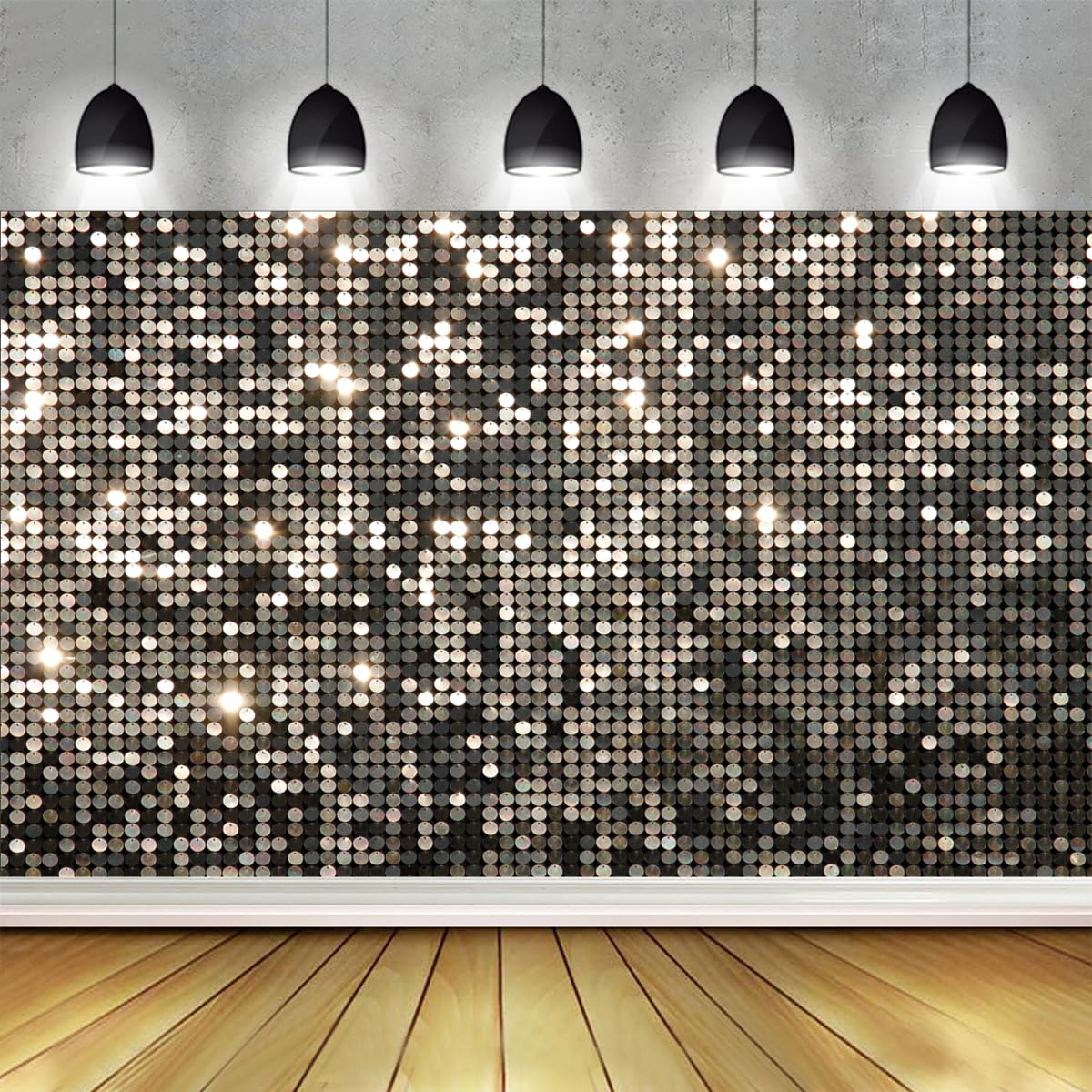 Disco Party Decorations Backdrop Silver Sequins (Not Glitter) Background for Photography Halos Wedding Happy Birthday Banner 70s 80s 90s Theme Party Background 6x4ft