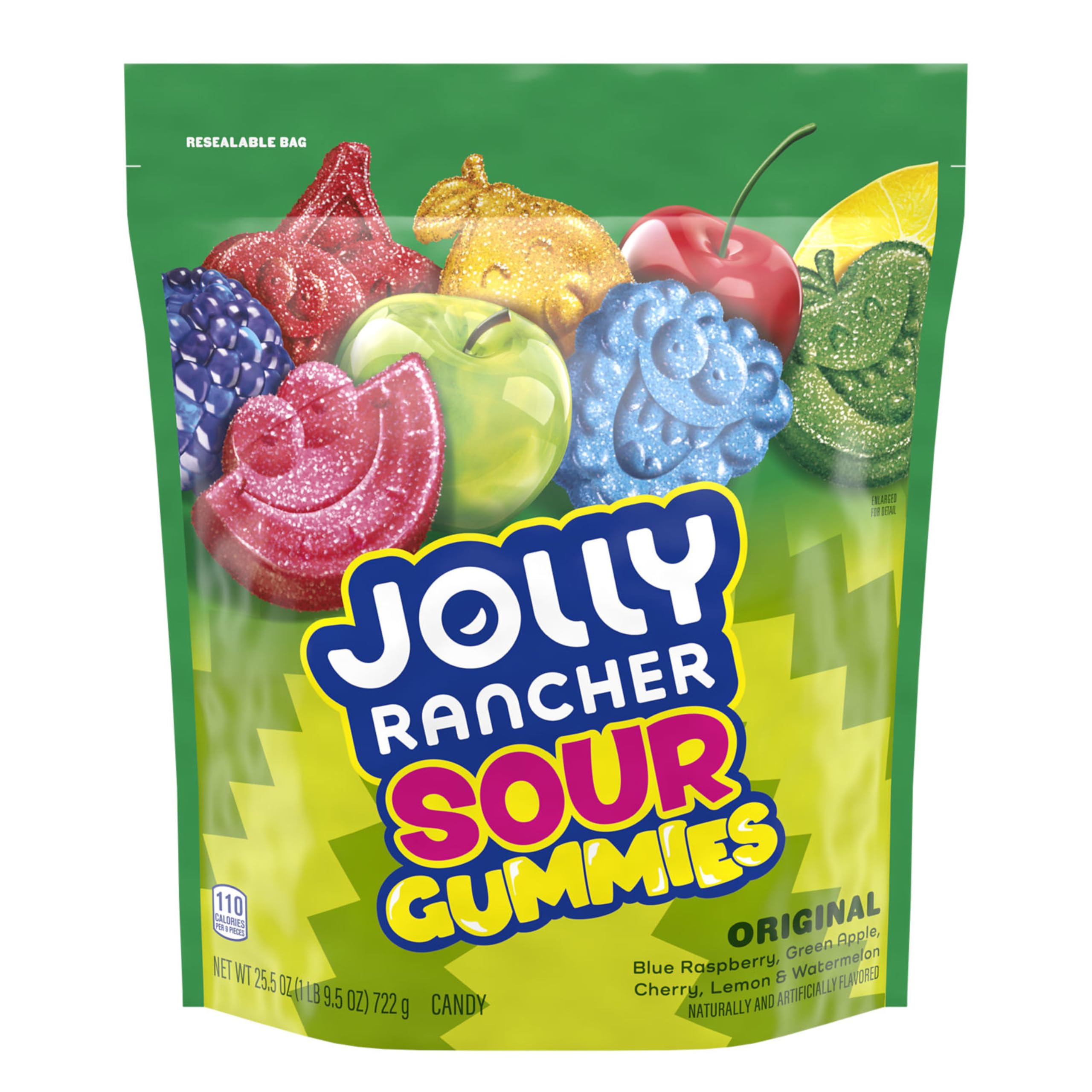 JOLLY RANCHER Sour Gummies Assorted Fruit Flavored Candy Resealable Bag, 25.5 oz