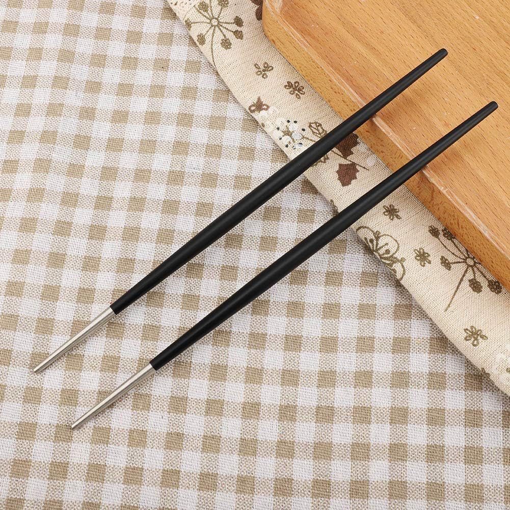 Lot de 5 paires de baguettes japonaises en acier inoxydable 304 pour sushi - Noir argenté