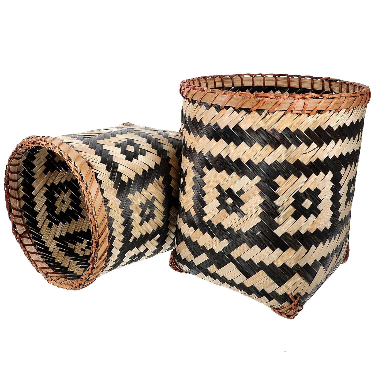 Hemoton 2pcs Woven Trash Can Set, Decorative Round Wastebasket and Sundries Storage Basket, Eco-Friendly Fiber for Home Kitchen Living Room Organization Random Style
