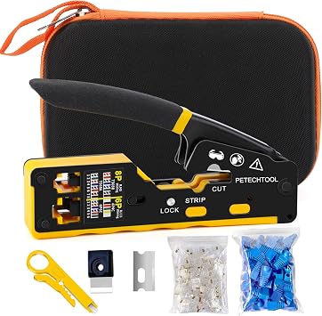 RJ45 Crimp Tool Cat5 Cat5e Cat6 Crimping Tool Ethernet Crimper Kit with Cat6 RJ45 Connector and RJ45 Boots, Mini Wire Stripper and Replacement Blade
