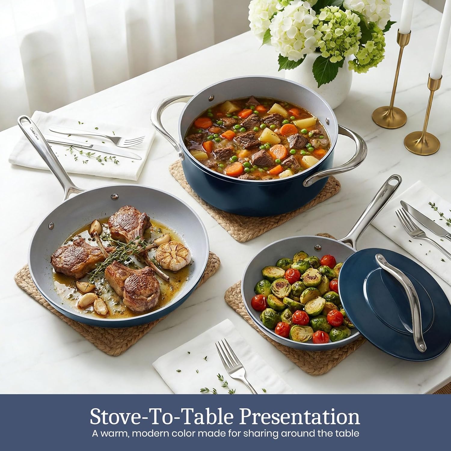 Ceramic Cookware Set 8 Pieces Nonstick Pots and Pans Set with Lid PFAS-Free Non Toxic Cookware w/ G7 Ceramic Coating, Induction Compatible, Oven Safe, Quick & Even Heat Distribution, Navy Blue - Image 6