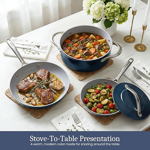 Miniatura 6 de Juego de utensilios de cocina de cerámica antiadherentes con tapa, no tóxico, sin PTFE/PFOA/PFAS, distribución rápida y uniforme del calor,