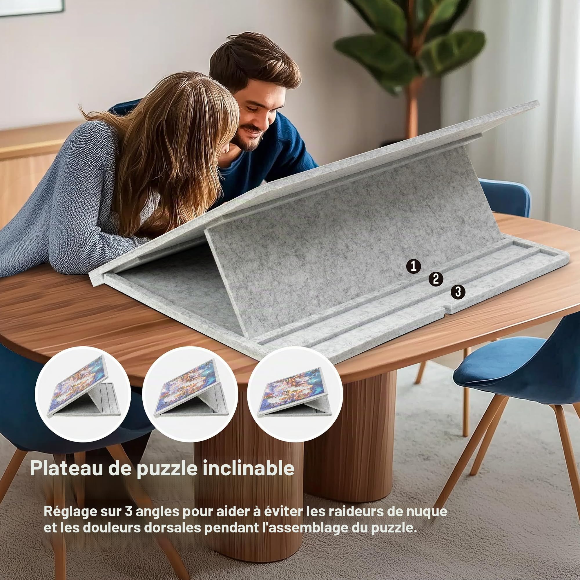 Lavievert Planche de puzzle inclinable de 1000 pièces avec couverture, table de puzzle réglable à 3 angles, tapis de puzzle léger en feutre avec support, économiseur de puzzle portable pour un