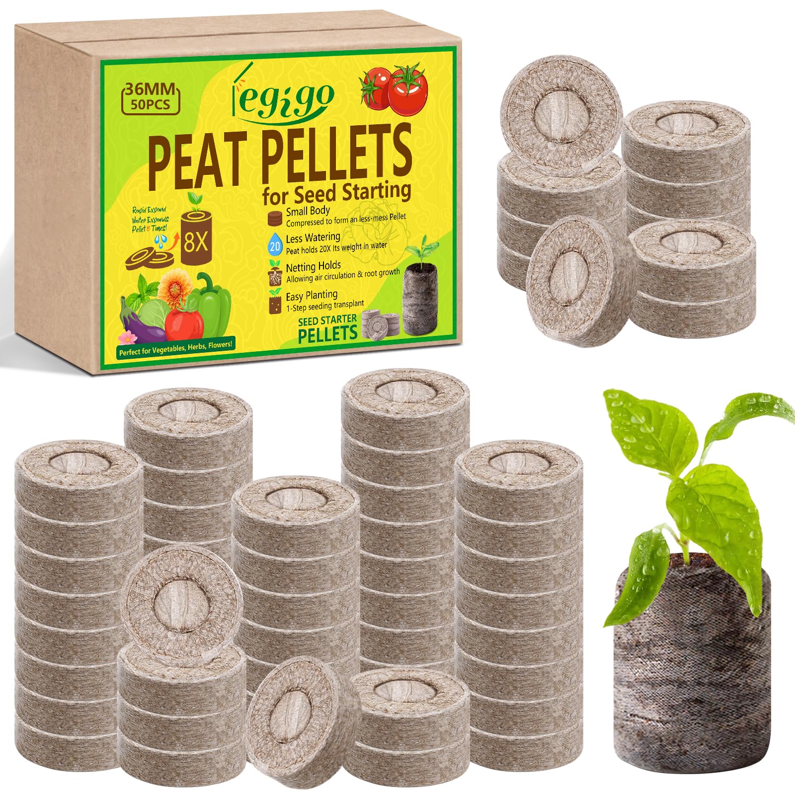 Legigo 200 Pcs 36mm Seed Starter Peat Pellets for Seedlings