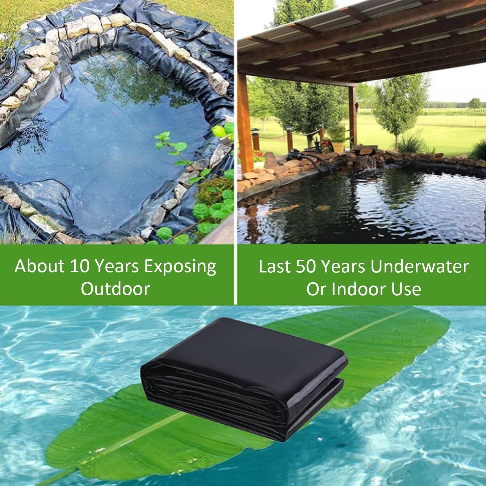 Rivestimento e fondo per laghetto da 0,5 mm, resistente, per giardini acquatici all'aperto, 6 x 7,6 m, protezione impermeabile per laghetti, pesci e piante acquatiche