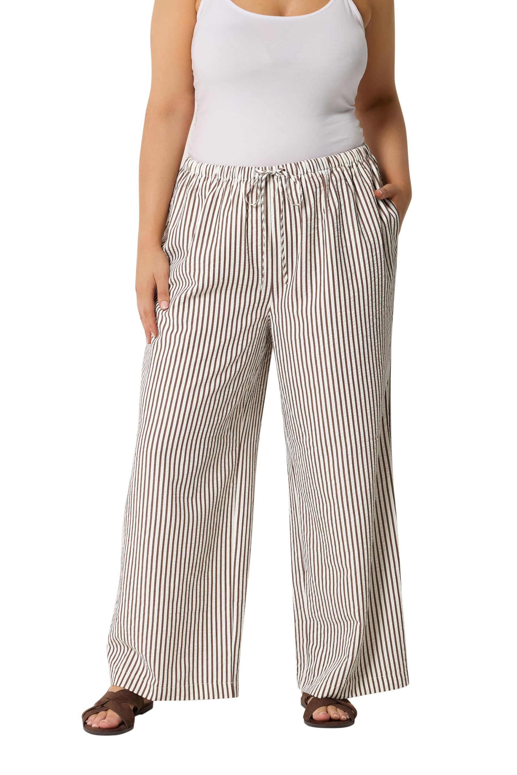 Yours Curve Chocolate Brown Stripe Trousers - Women's - Plus Size Curve