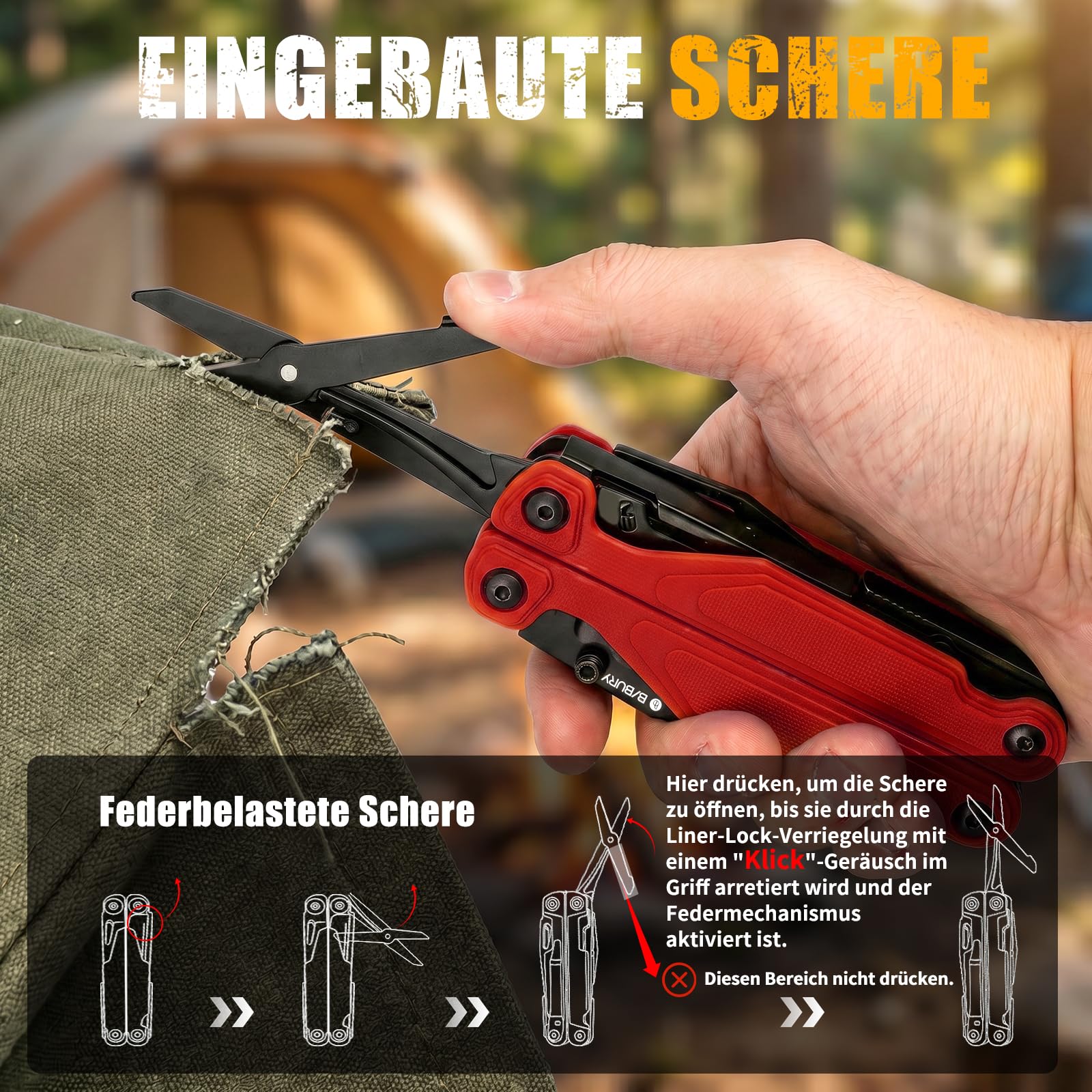 BIBURY 25-in-1 Multitool Multifunktionszange, YG12 Hartmetall-Schneide, G10-Griff, 3Cr13 Edelstahl, Outdoor Camping Werkzeug inkl Bitsatz und Nylontasche, für Fahrrad, DIY und Reparatur