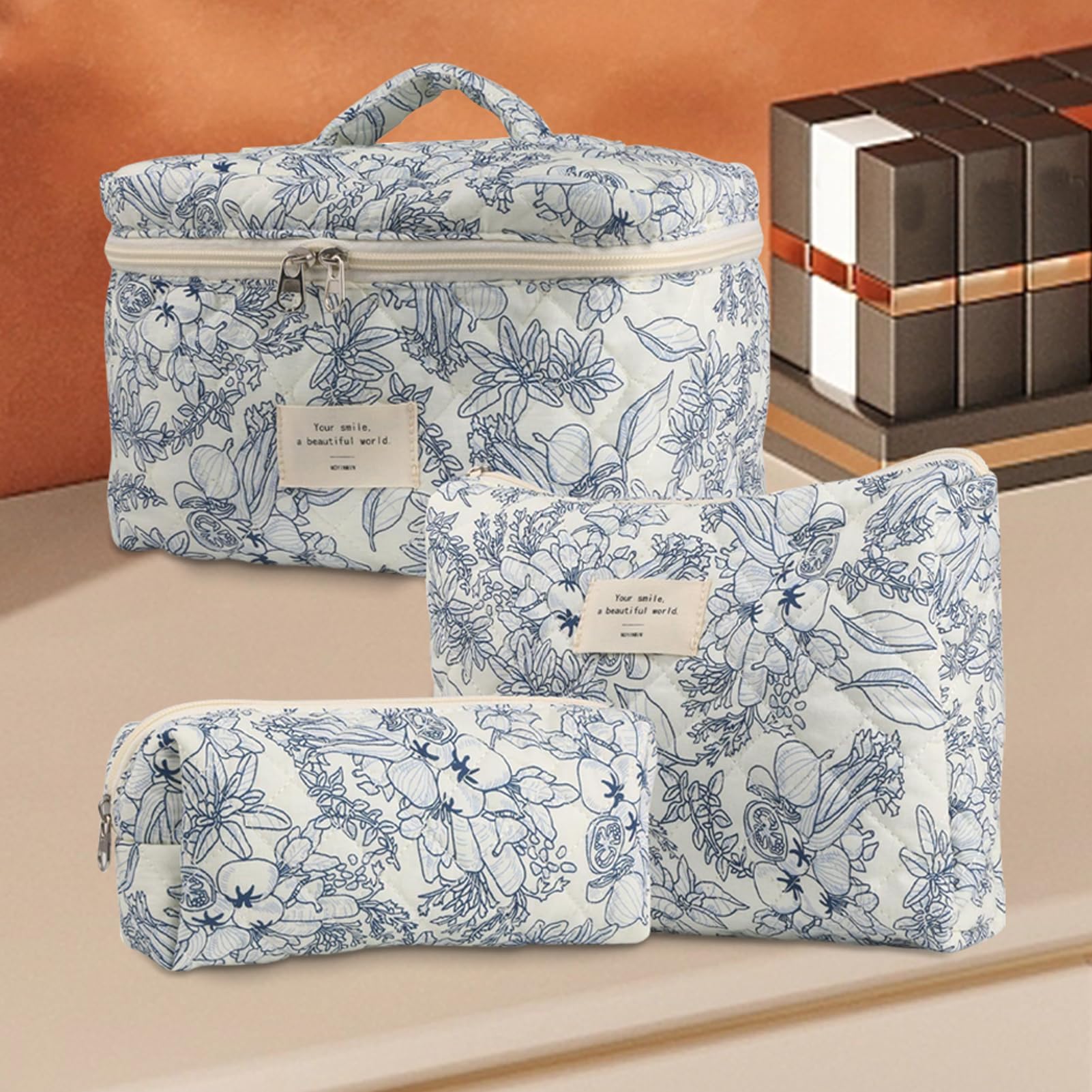 Trousse de toilette – Organiseur de voyage pour cosmétiques, pochette florale en coton pour un emballage facile, essentiels de voyage esthétiques, parfaite pour le maquillage et les articles de