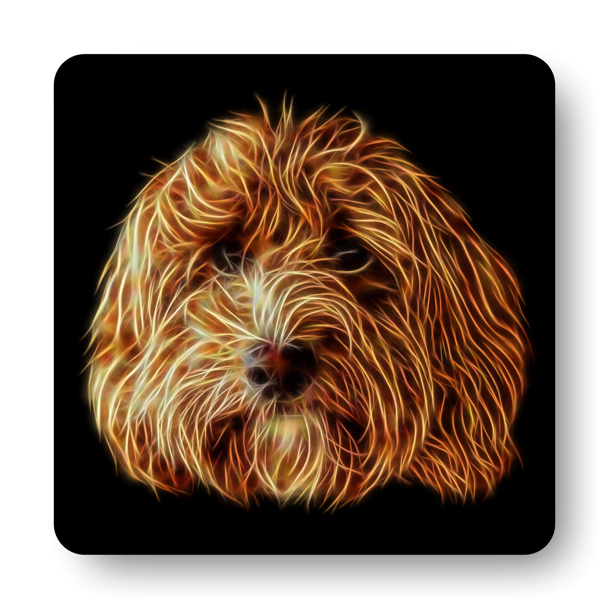 Fractal Artworks Cockapoo Coaster with Fractal Art Design. Red Cockapoo #1-1