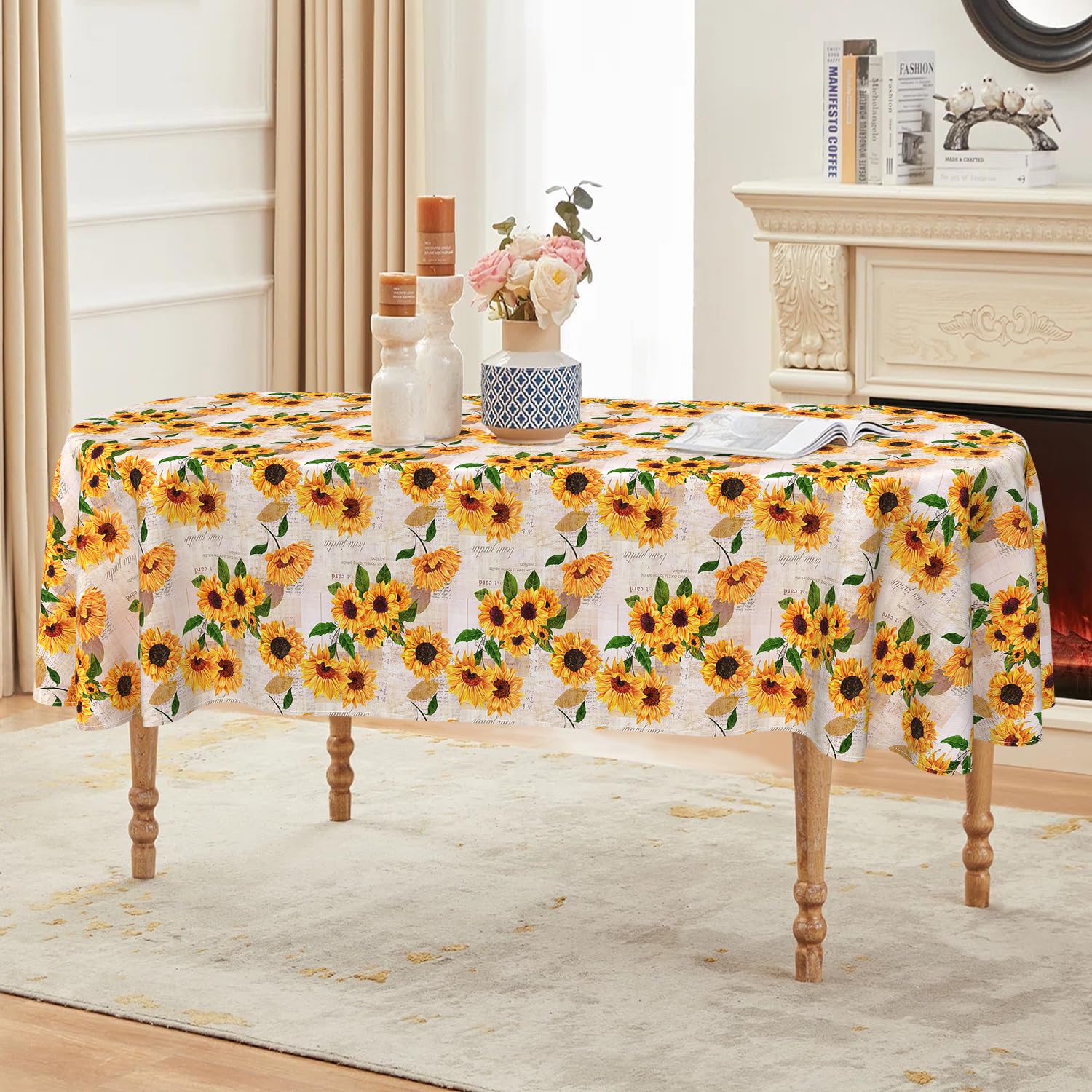 Zorket Sunflower Watercolor Oval Tablecloth 60 X 84 Inch, Spring Summer Vintage Sunflower Oval Table Cloth, Washable Wrinkle Free Oval Table Cover For Kitchen Dinning Party