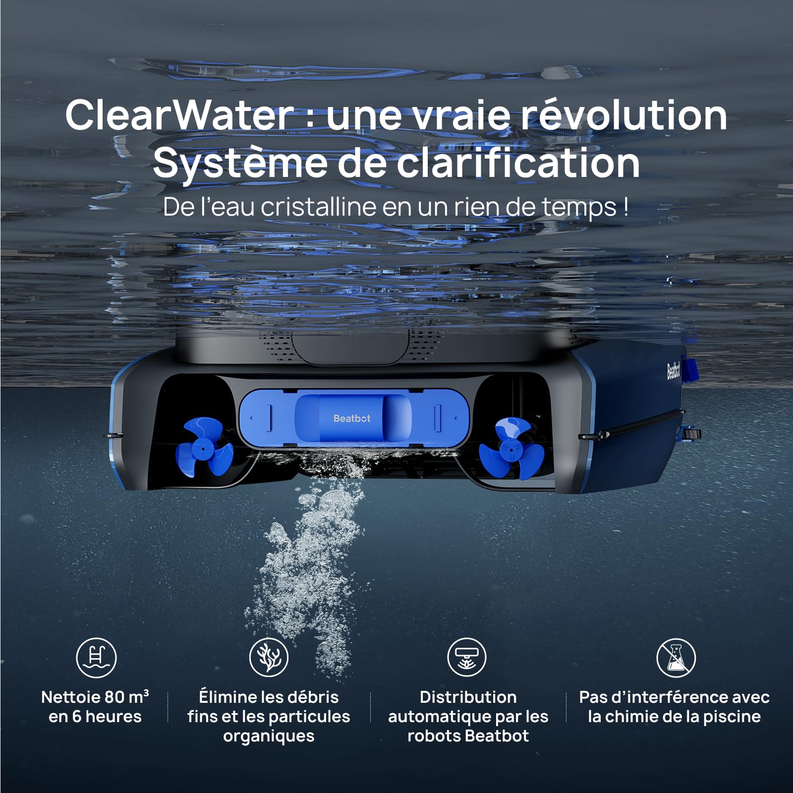 Beatbot iSkim Ultra Robot Piscine sans Fil Solaire,Double Recharge | Nettoyage Surface 24/7,Clarification Automatique de l’Eau,Contrôle App,Nettoyage Bords & Coins,Skimmer Piscine Intelligent