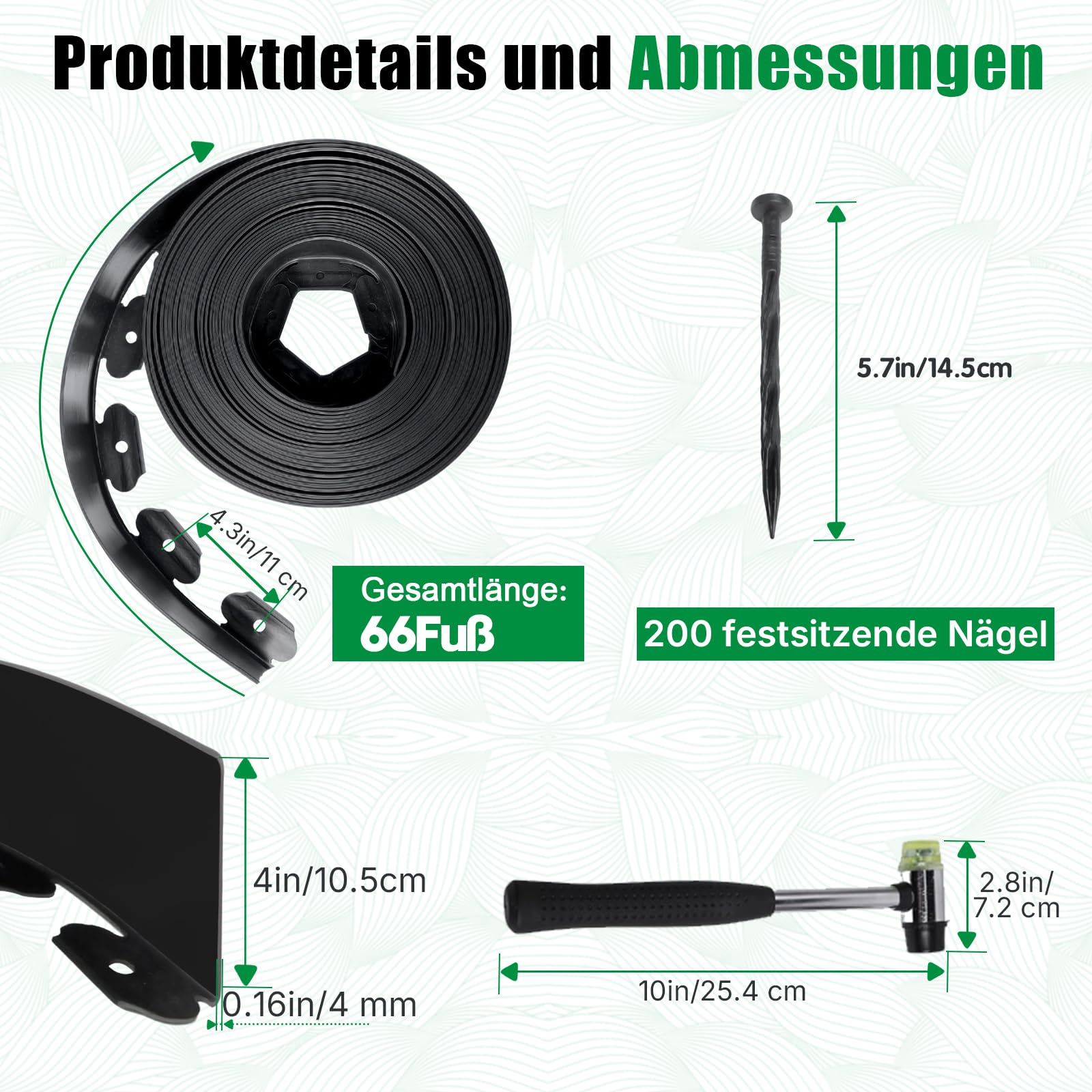 20m Flexible Rasenkante Kunststoff 10cm hoch mit 200 Erdankern – Wetterbeständige Beetumrandung, Beeteinfassung, Rasenabgrenzung für Blumenbeete, Rasen, Einfahrten | Schwarze Gartenkante