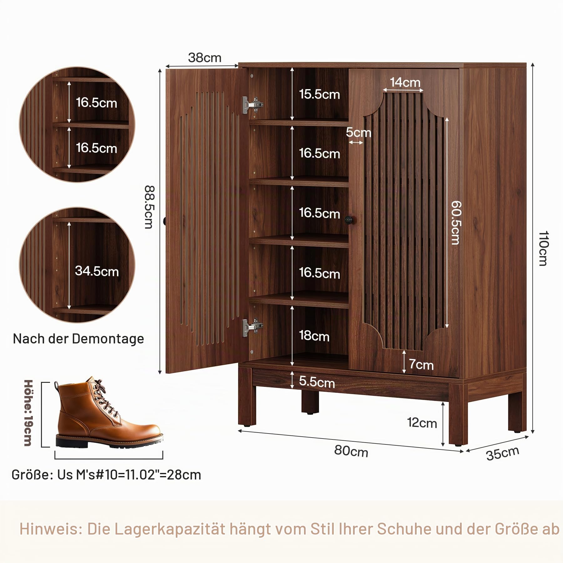 Tribesigns Schuhschrank mit Lamellentüren, 5-stöckiger Schuhschrank mit verstellbaren Regalen, Schuhregal aus Holz für 20 Paar, Holzregal Organizer für Eingangsbereich, Flur, Wohnzimmer (Walnuss)