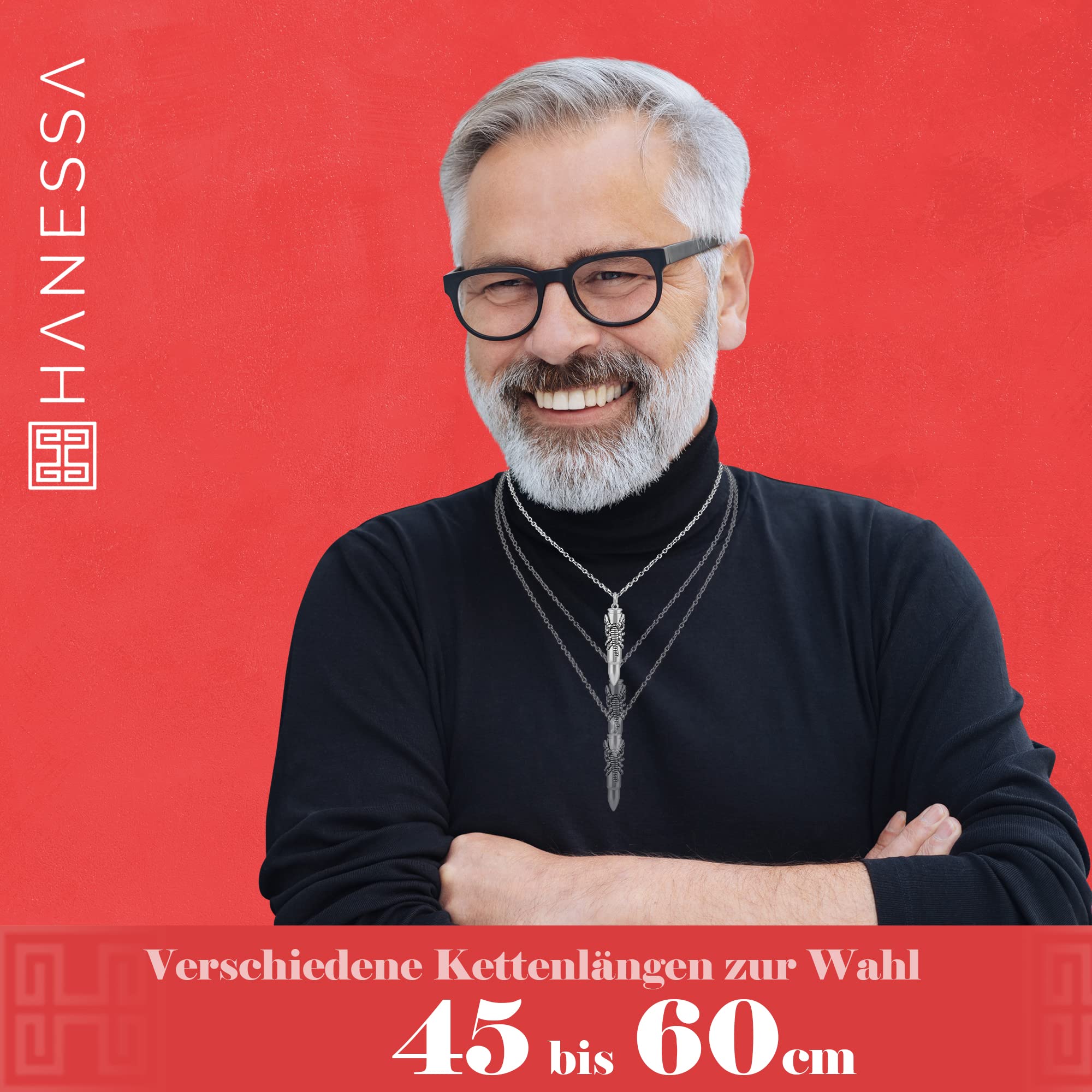 Personalisierte Kette mit Gravur Edelstahl 50 cm mit Anhänger Patronenhülse Skorpion in silber - Personalisierte Halskette für Männer und Frauen - Personalisierter Schmuck Damen Herren