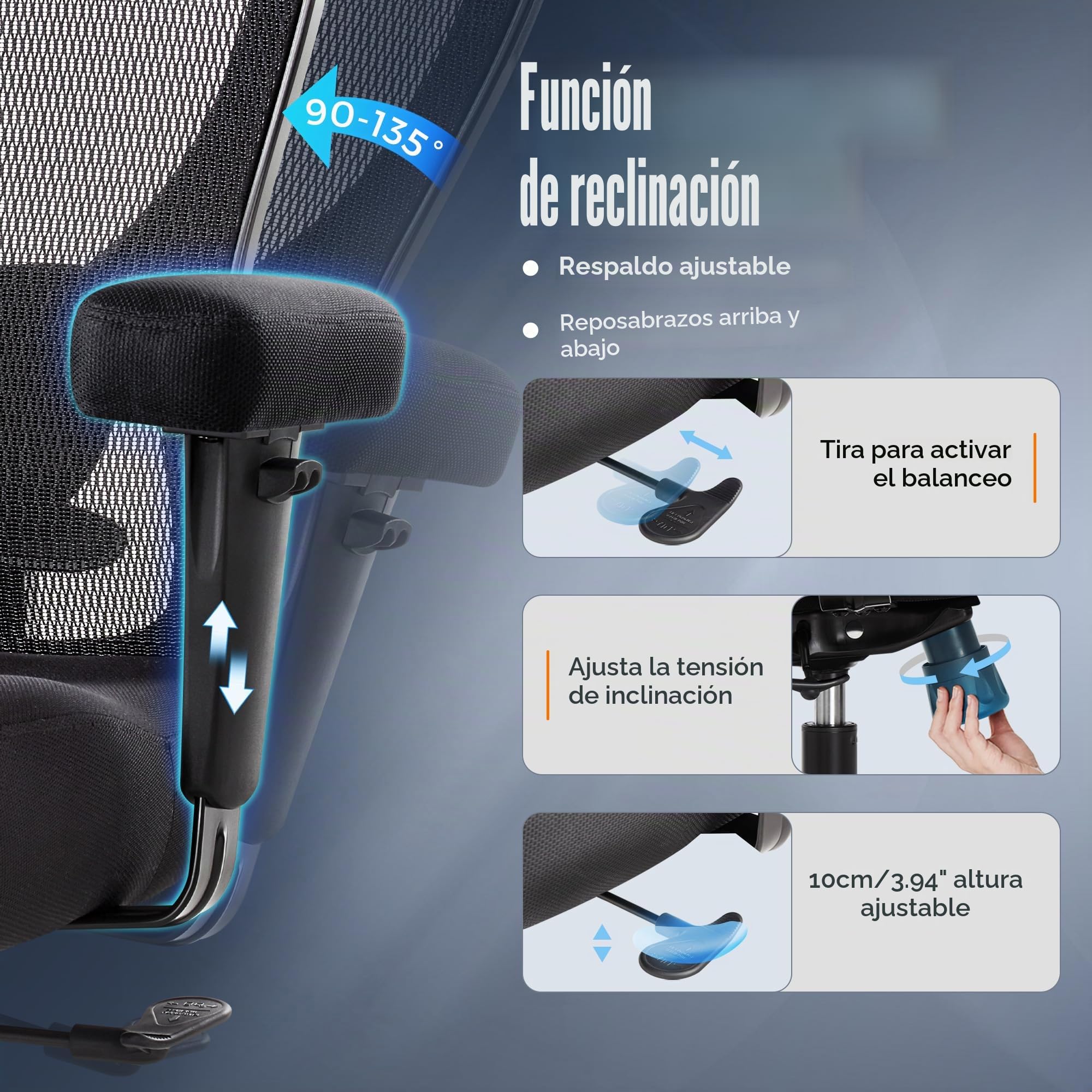 IWMH Silla de oficina ergonómica 200 kg, silla de escritorio de malla grande y alta | Silla de ordenador con soporte lumbar ajustable y cojín de muelles extra ancho, reposabrazos 4D para oficina en casa
