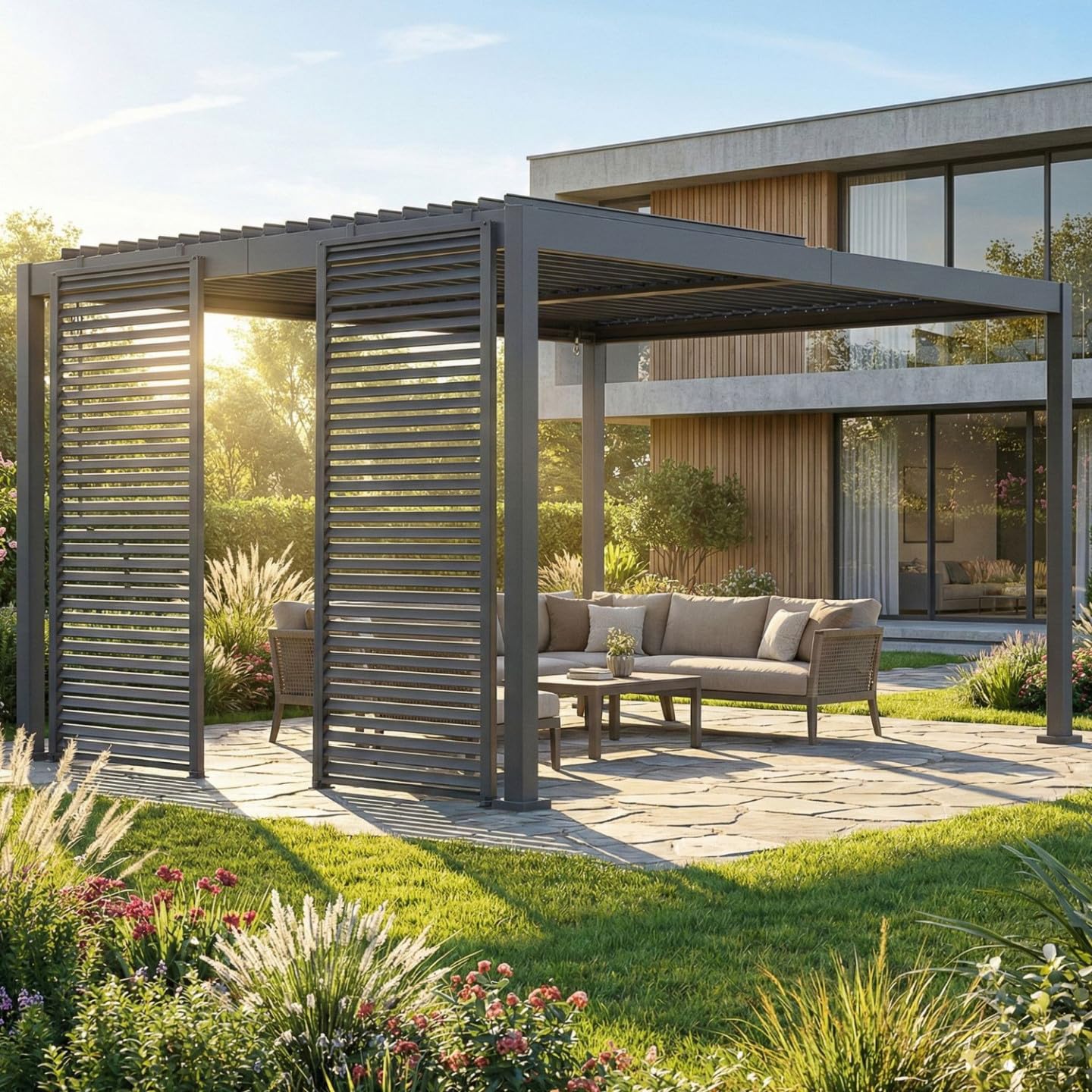 IDMarket - Lot de 2 persiennes pour pergola pans modulables Gris Anthracite