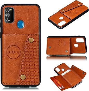 Case for Samsung Galaxy M21 Case Cover,with Card Slot Case for Samsung SM-M215F/DSN Galaxy M21 / SM-M215G/DS/M-M307F/DS Galaxy M30s Case Cover Brown