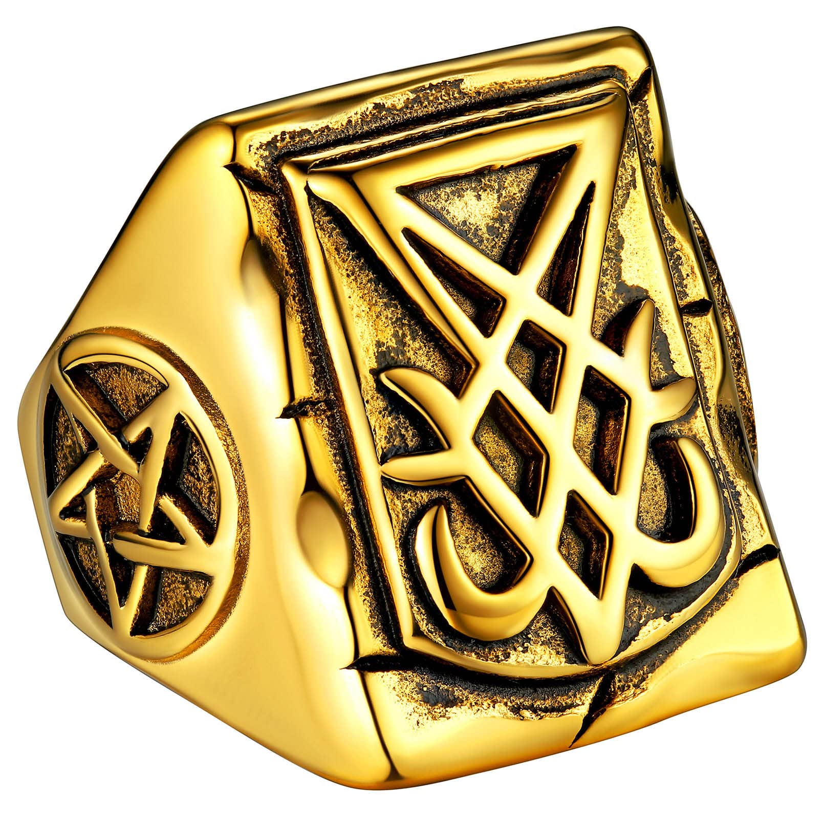FaithHeart Anillo Lucifer Hombre Acero Inoxidable 316L Anillo Satánico Anillo Pegano Wicca