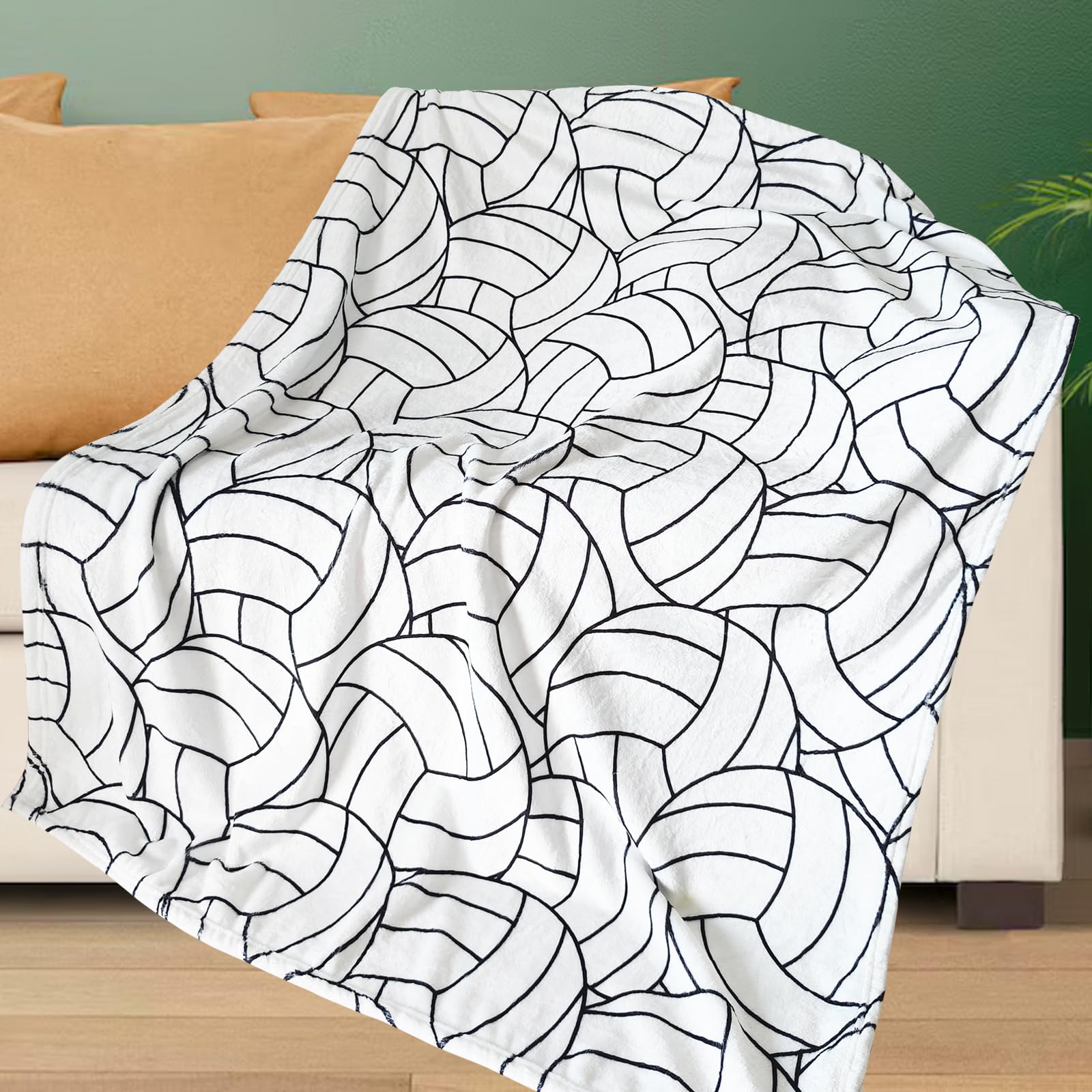 Niopos Volleyball Blanket Volleyball Gifts for Girls Teens Volleyball Stuff Lovers Team Gifts White Volleyball Fleece Blankets Girls Women (Light Black and White, 40x50 inch, Volleyball-Stripe)