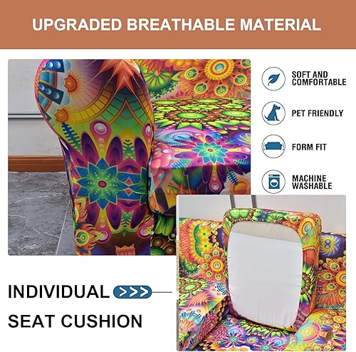 Miniatura 3 de Eco-Ancheng Funda de sofá estampada de 2 piezas, fundas elásticas para sofá seccional, protector de muebles con parte inferior elástica