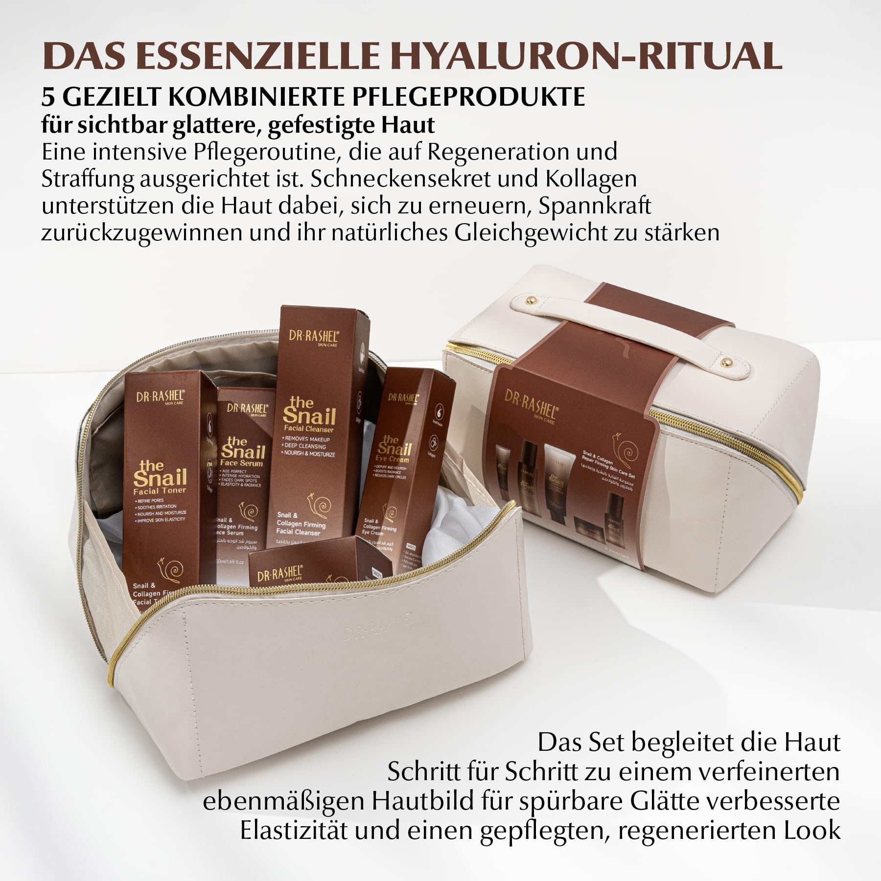Gesichtspflege Set mit Snail Mucin & Kollagen - Gesicht Serum, Augencreme, Gesichtscreme, Gesichtsreinigung & Toner Schneckenschleim - Regenerierende Pflege, glattere Haut, Skincare, Geschenkset Damen