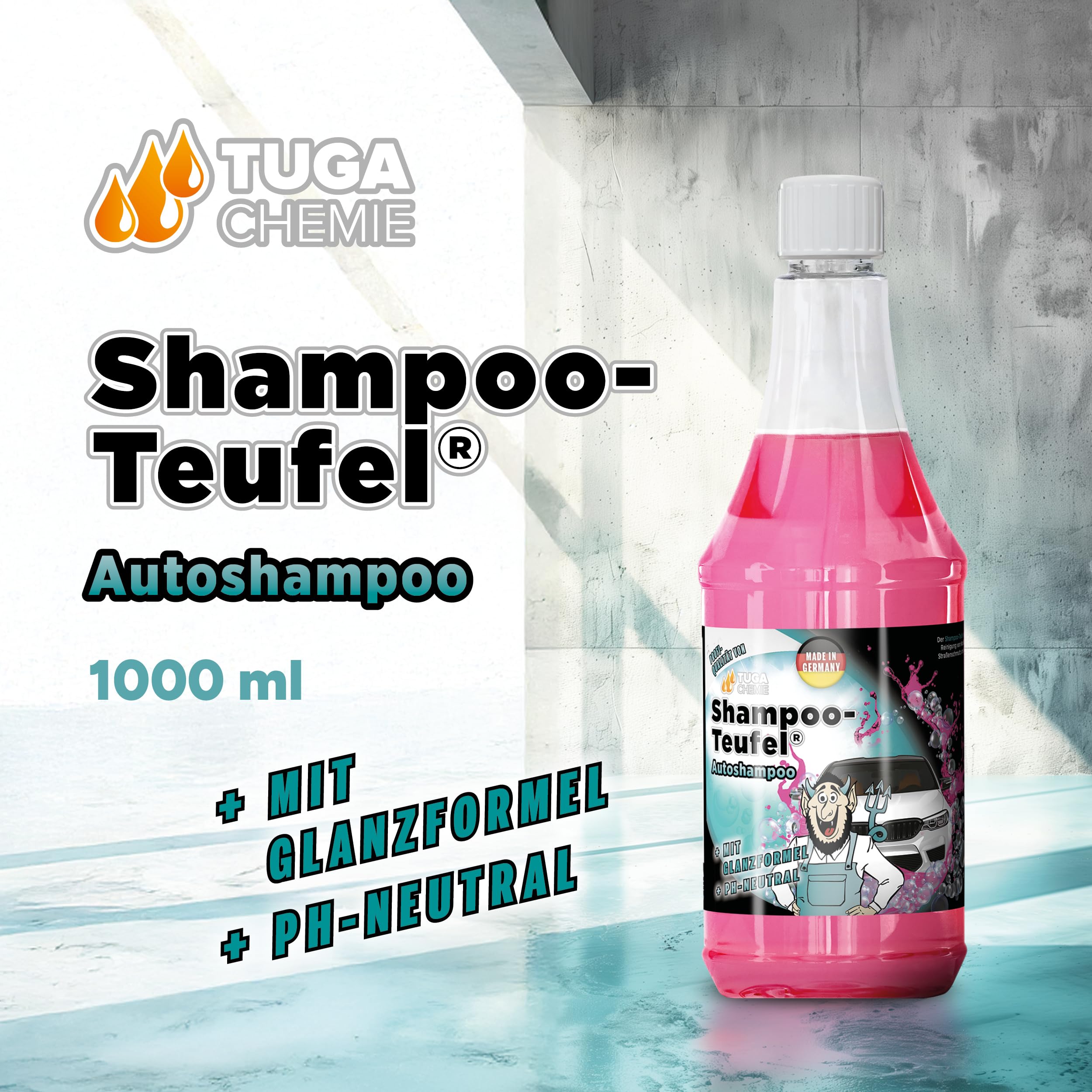 TUGA Chemie Shampoo-Teufel Autoshampoo Konzentrat Lackschonend 5L Kanister | Auto Shampoo für Glanz & Pflege, Für Handwäsche & Schaumlanze, Made in Germany