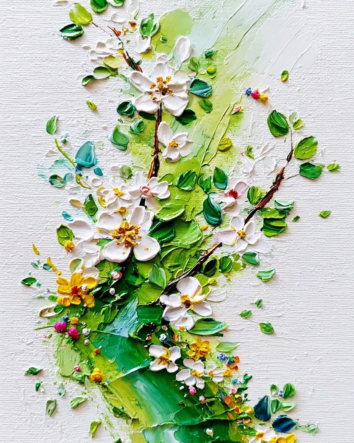 Liubaishi Green, White, Multicolour Paint By Numbers For Adults, 16X20 Inch Acrylic Canvas Painting Kit, Spring Branches In Full Bloom