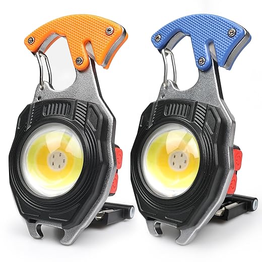 MAKDAK COB Keychain Work Light 1200 Lumen Keychain Flashlight Emergency Light with 7 Light Mode,Build in Lighter,Magnet Base and Folding Bracket Bottle Opener, for Camping Fishing
