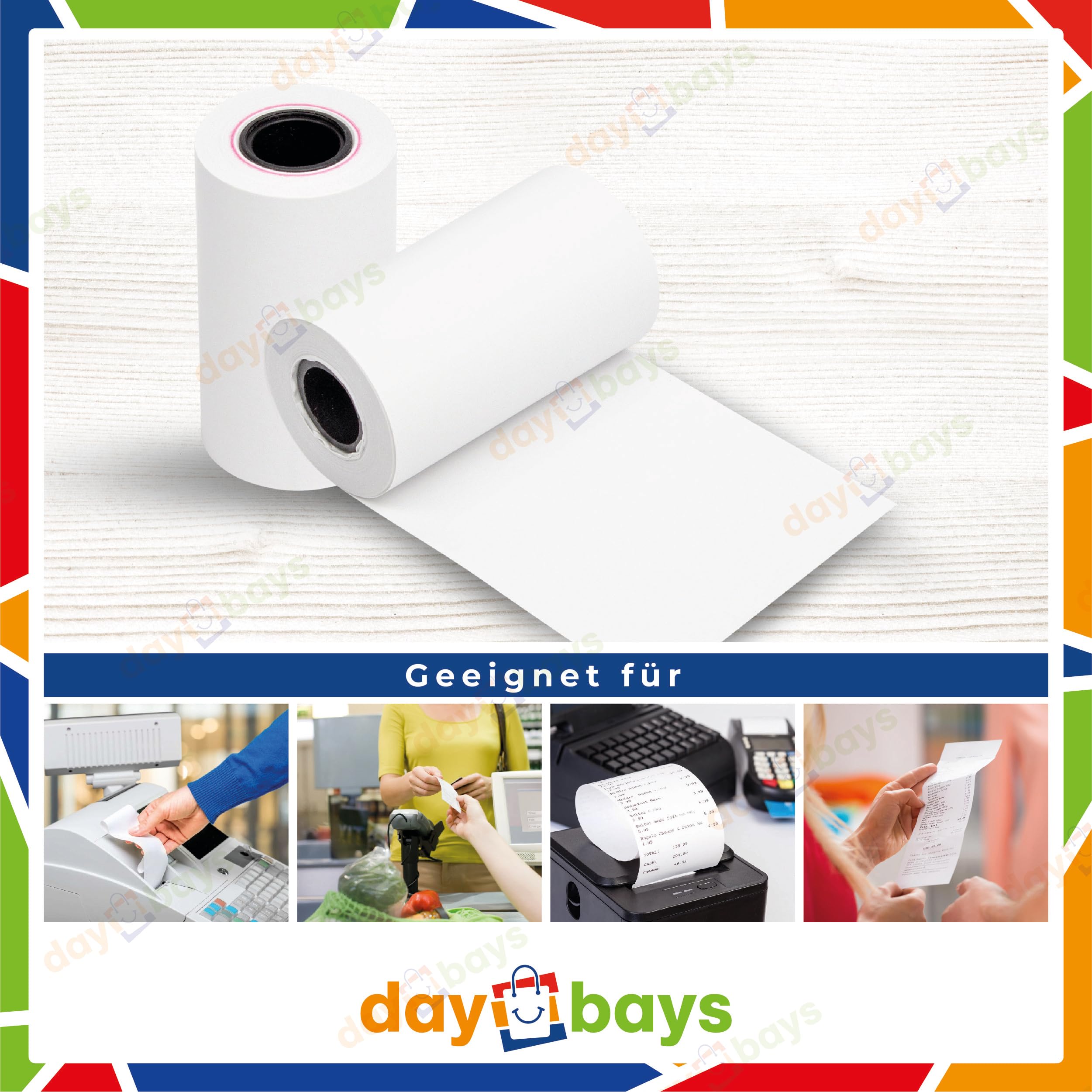 Thermorollen Kassenrollen Bonrollen Thermopapier Thermo-Papierrollen für EC Cash Geräte, Kassensystem und EPOS-Drucker, BPA Frei (100, 57x30x12mm_10m)