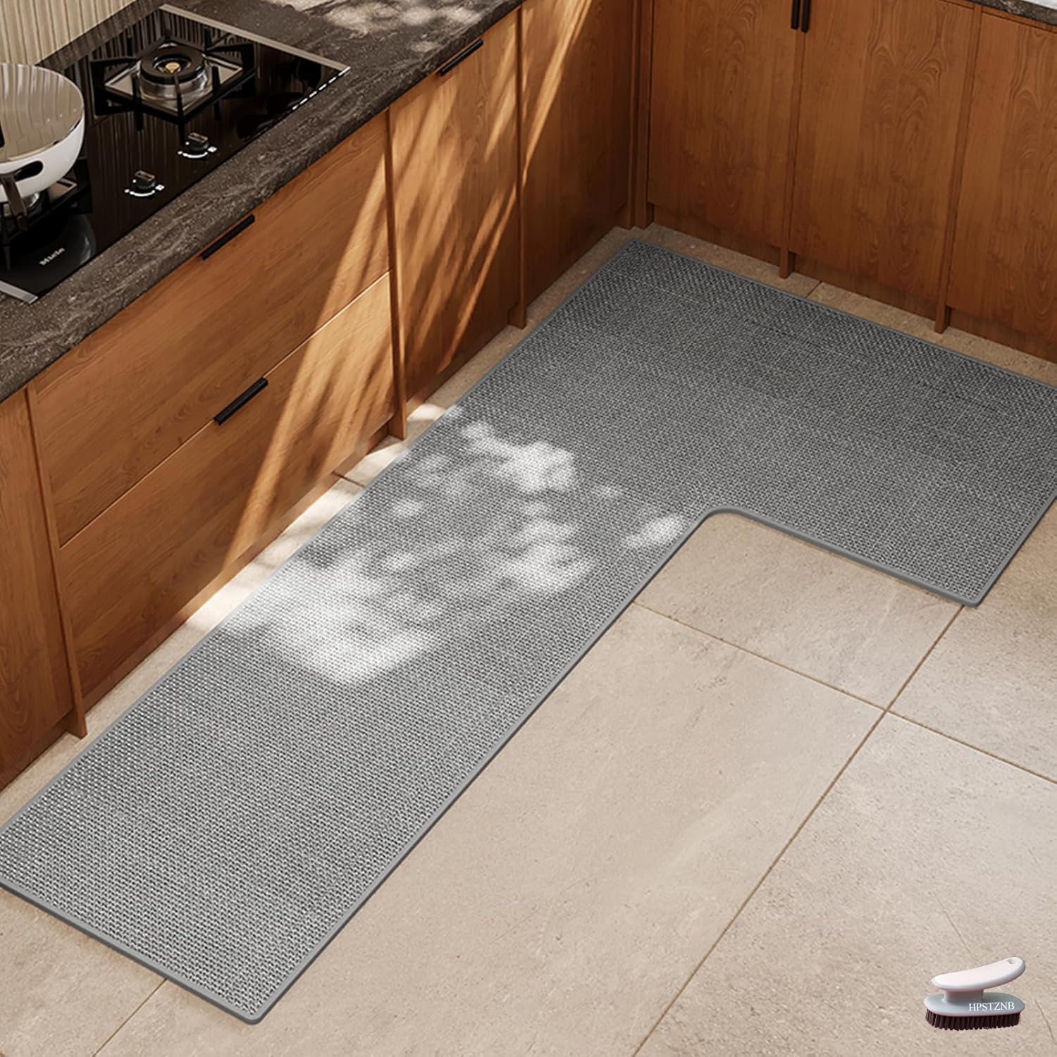 L Shaped Rug Corner Kitchen Rugs Non Slip Washable Mat, L-Shaped Rug Super Absorbent Corner Kitchen Mats Rubber Waterproof Corners Area Runner Kitchen Sink Floor Mat (Grey Left-L, 31.5?X47.2?X17.7?) 2'8" x 3'11" (L-Shape) Grey Left-l