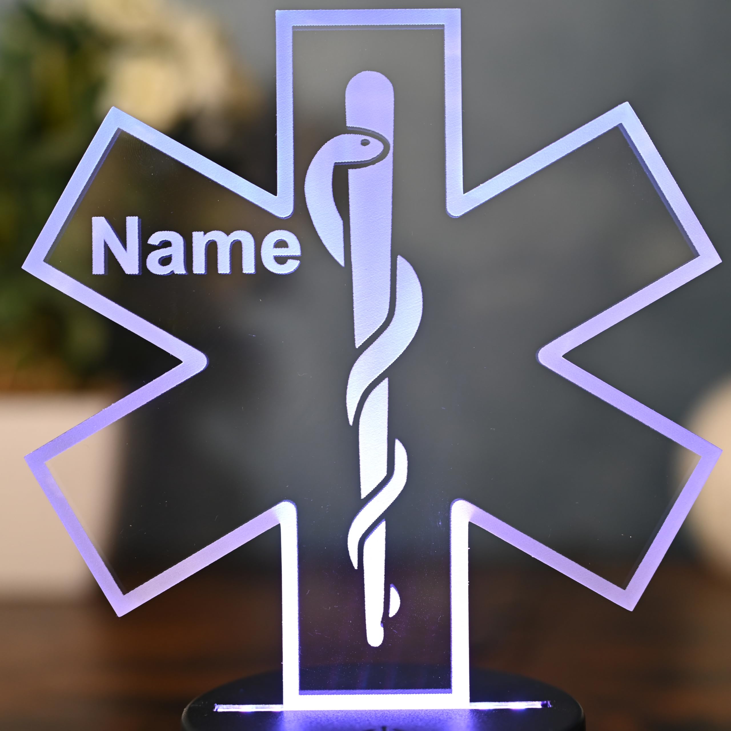 Personalisierbare LED Lampe mit Äskulapstab Symbol – Geschenk für Ärzte, Ärztinnen, Krankenschwestern & Arzthelfer – Mediziner Nachtlicht & Deko