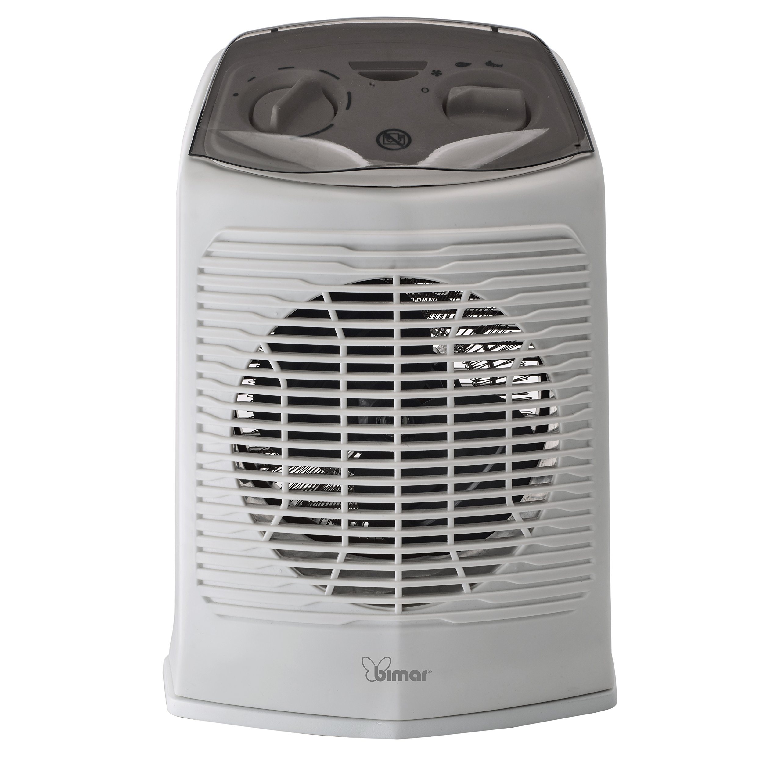 Bimar Calefactor Electrico Baño HF200, Calentador de Ventilador Eléctrico de 2000W de Bajo Consumo con Termostato Ajustable y Protecciòn de Comando, Cuerpo de Plástico con Asa Integrada