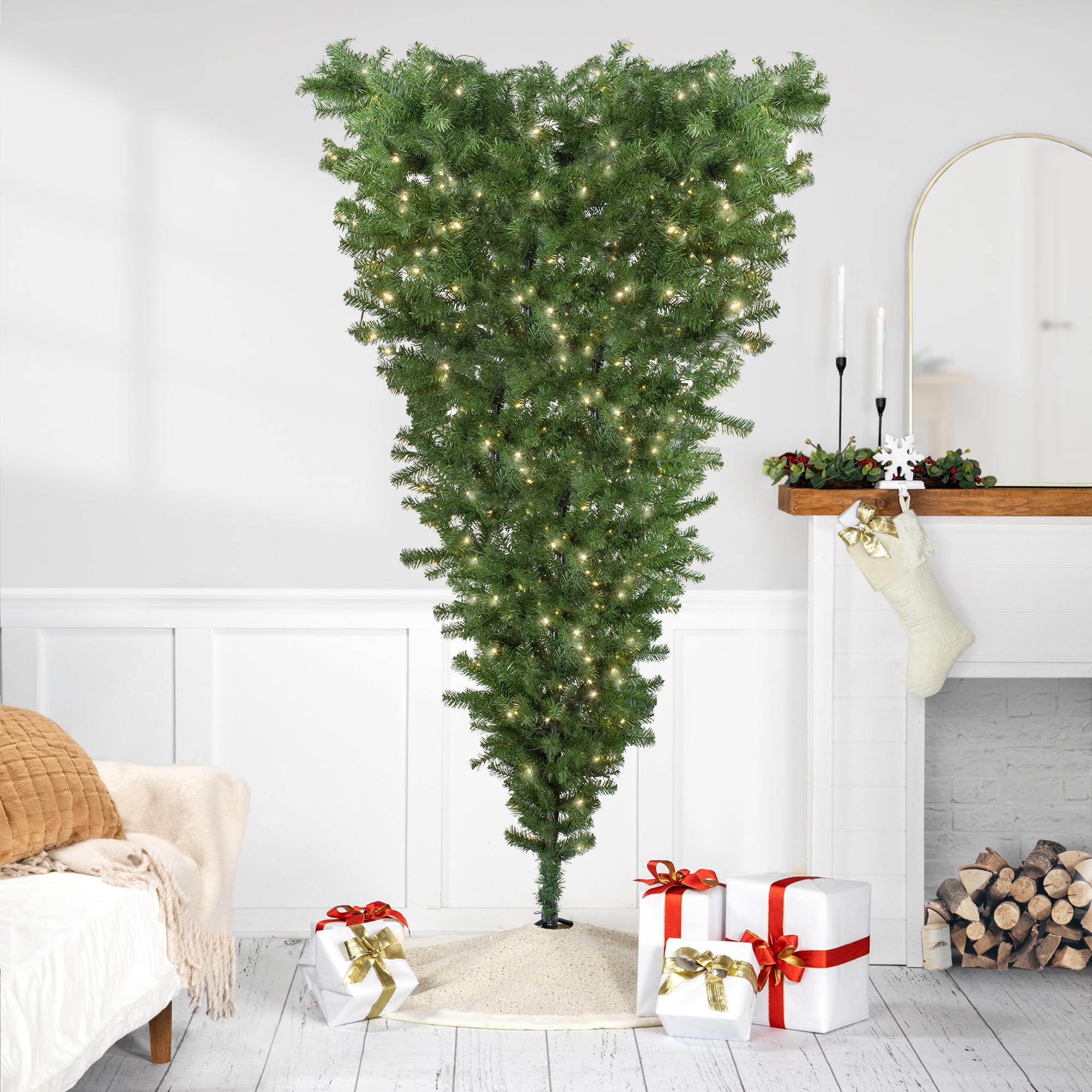 Amazon.com: Northlight 7.5' Pre-Lit Green Spruce Artificial Upside Down  Christmas Tree - Warm White LED Lights : Home & Kitchen